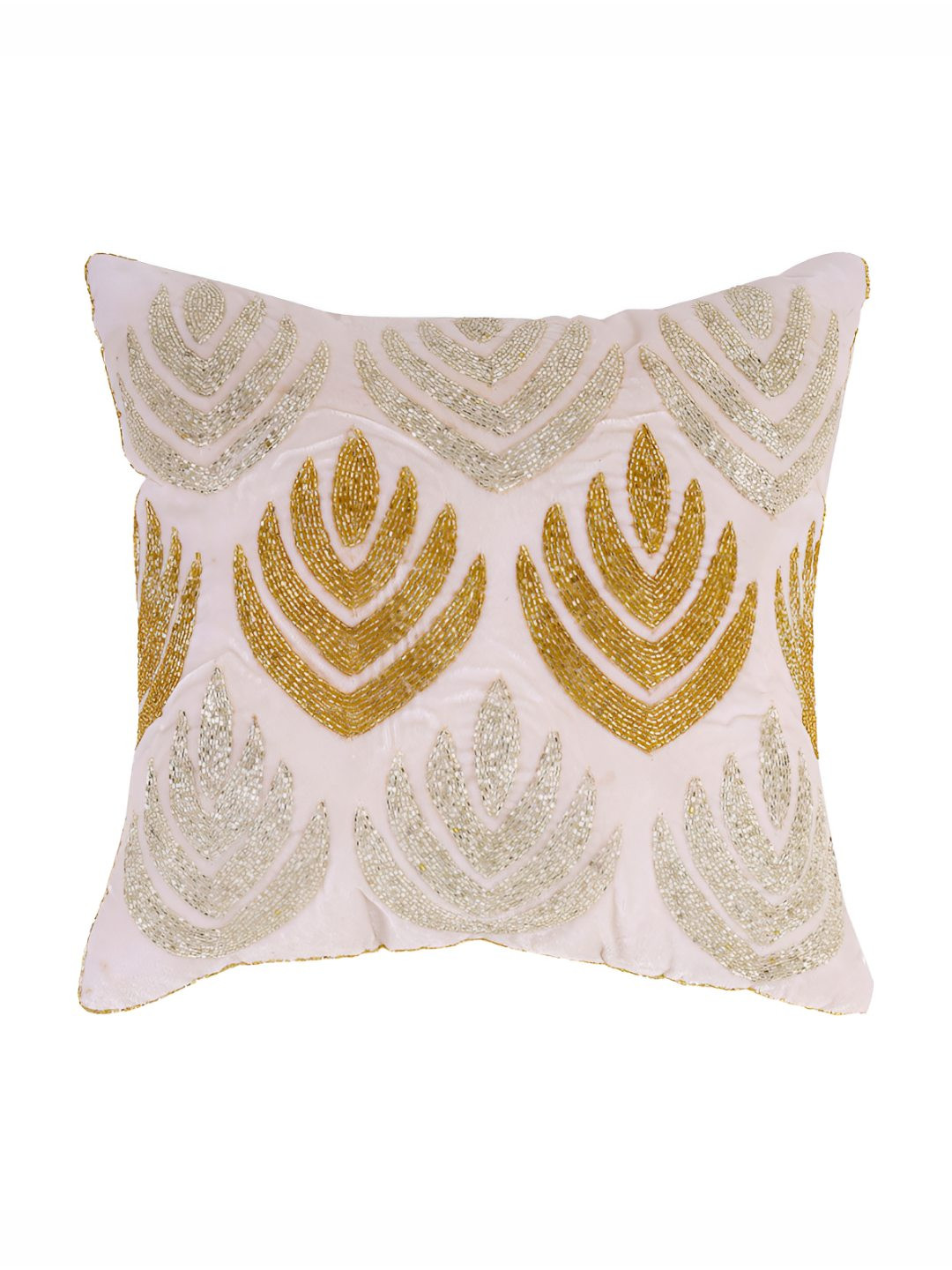 

PURINA'S White & Gold-Toned Ethnic Motifs Square Cushion Cover