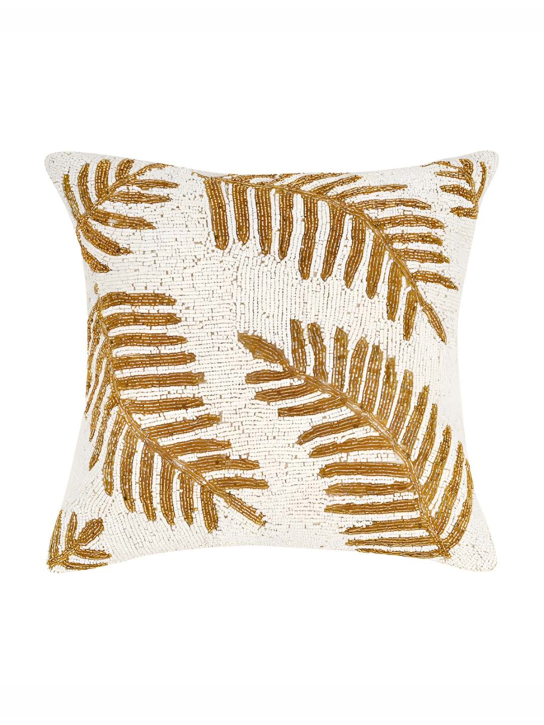 

PURINA'S White & Gold-Toned Floral Square Cushion Cover