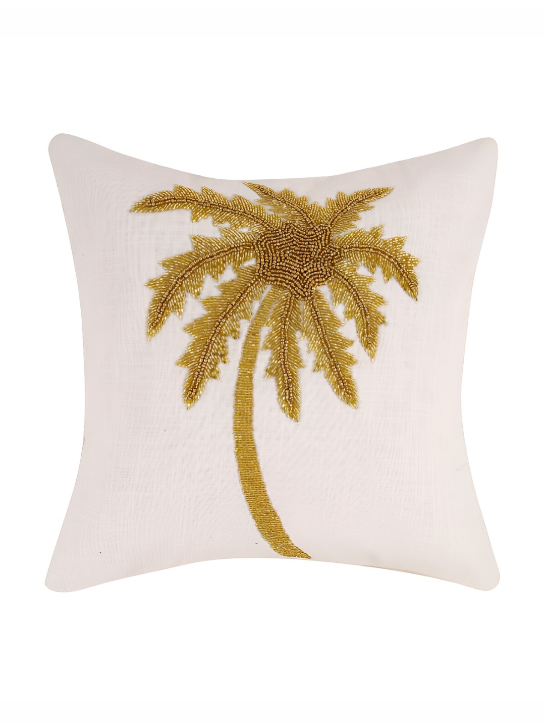 

PURINA'S White & Gold-Toned Floral Square Cushion Cover