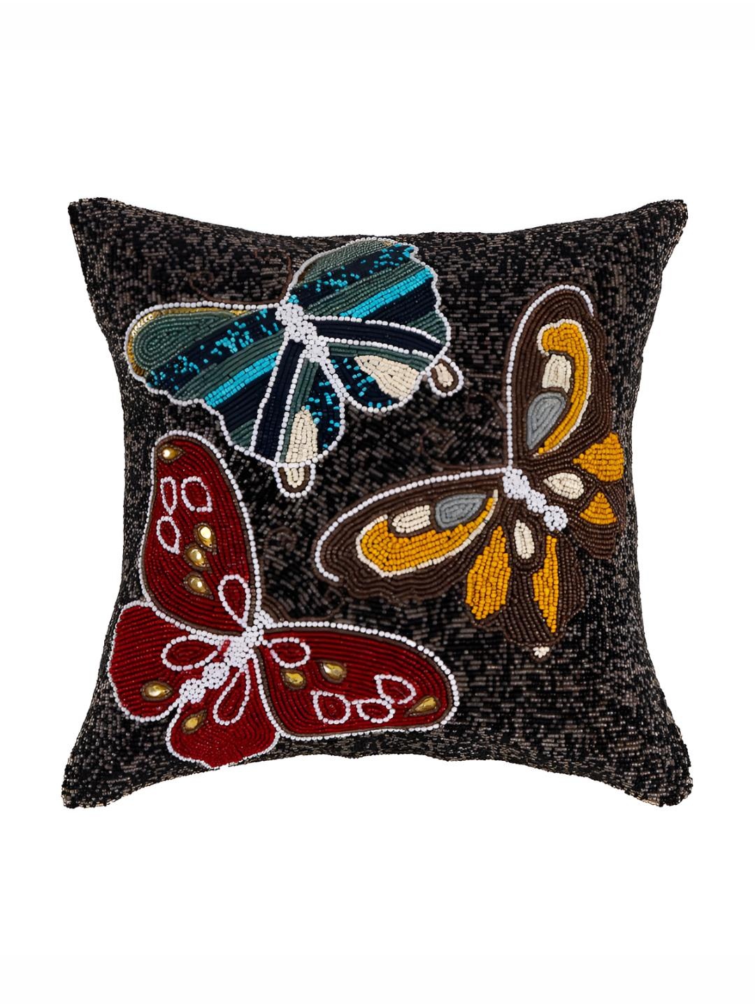 

PURINA'S Black & Red Embellished Square Cushion Cover