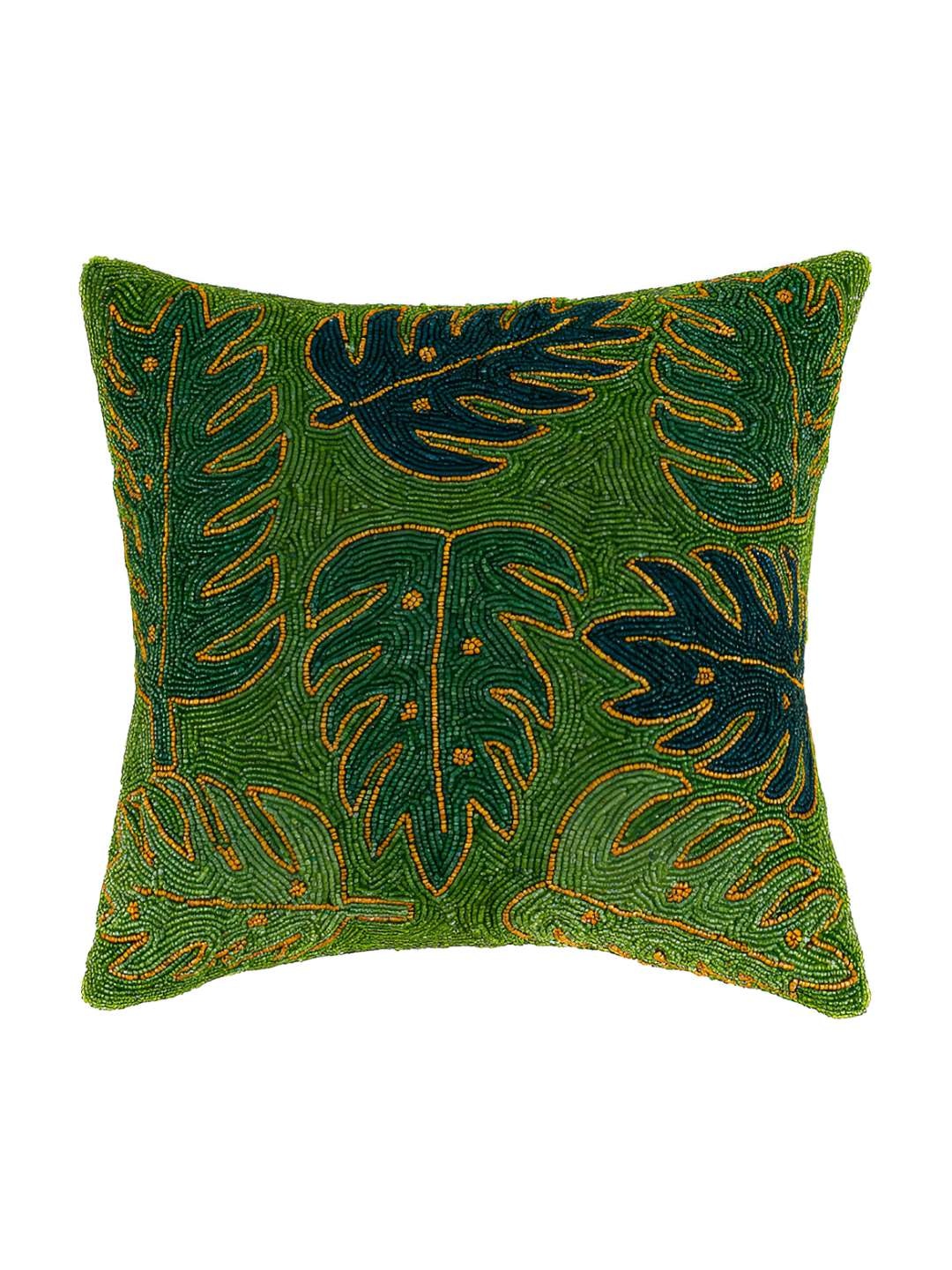 

PURINA'S Green & Gold-Toned Floral Square Cushion Cover