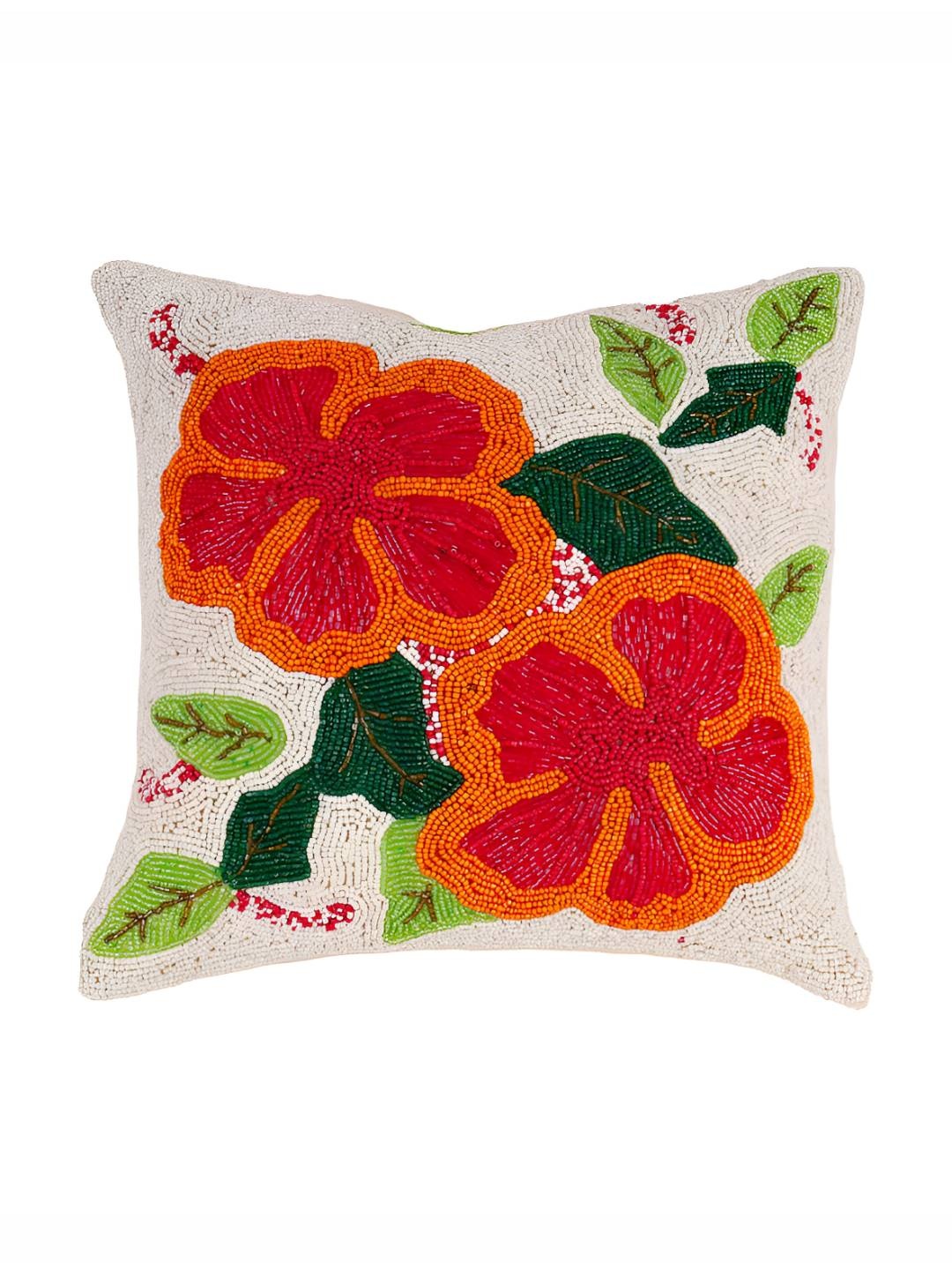 

PURINA'S White & Orange Embellished Square Cushion Cover