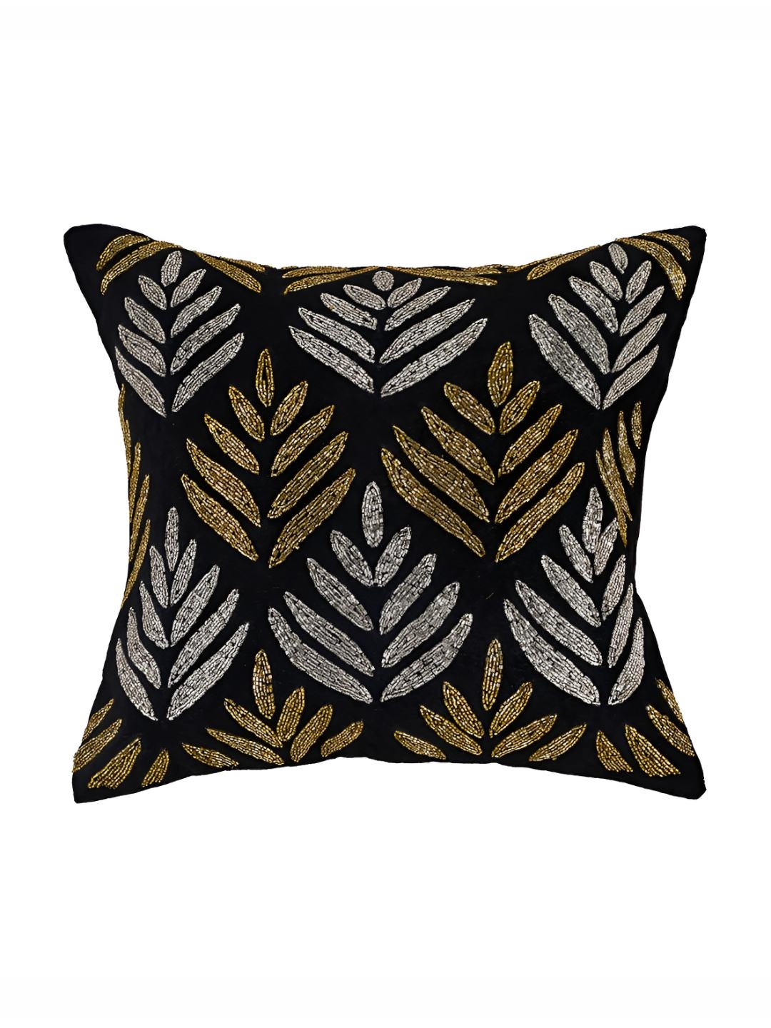 

PURINA'S Black & Gold-Toned Floral Square Cushion Cover