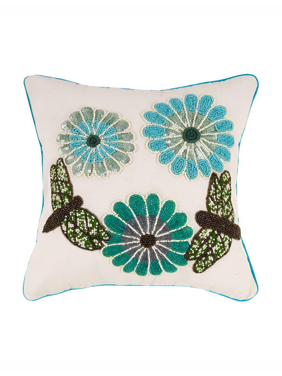 

PURINA'S White & Green Ethnic Motifs Square Cushion Covers