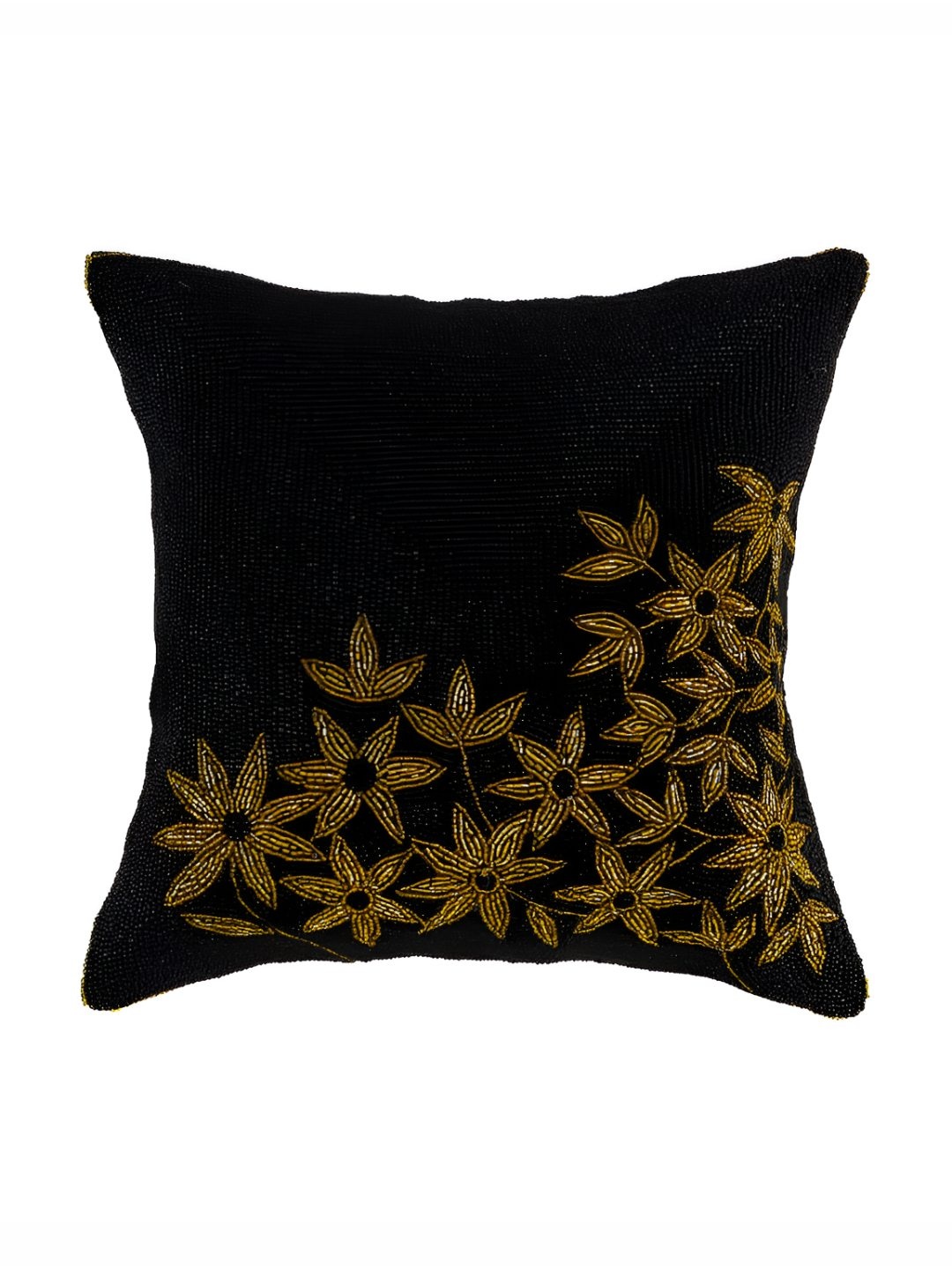 

PURINA'S Black & Gold-Toned Floral Square Cushion Cover