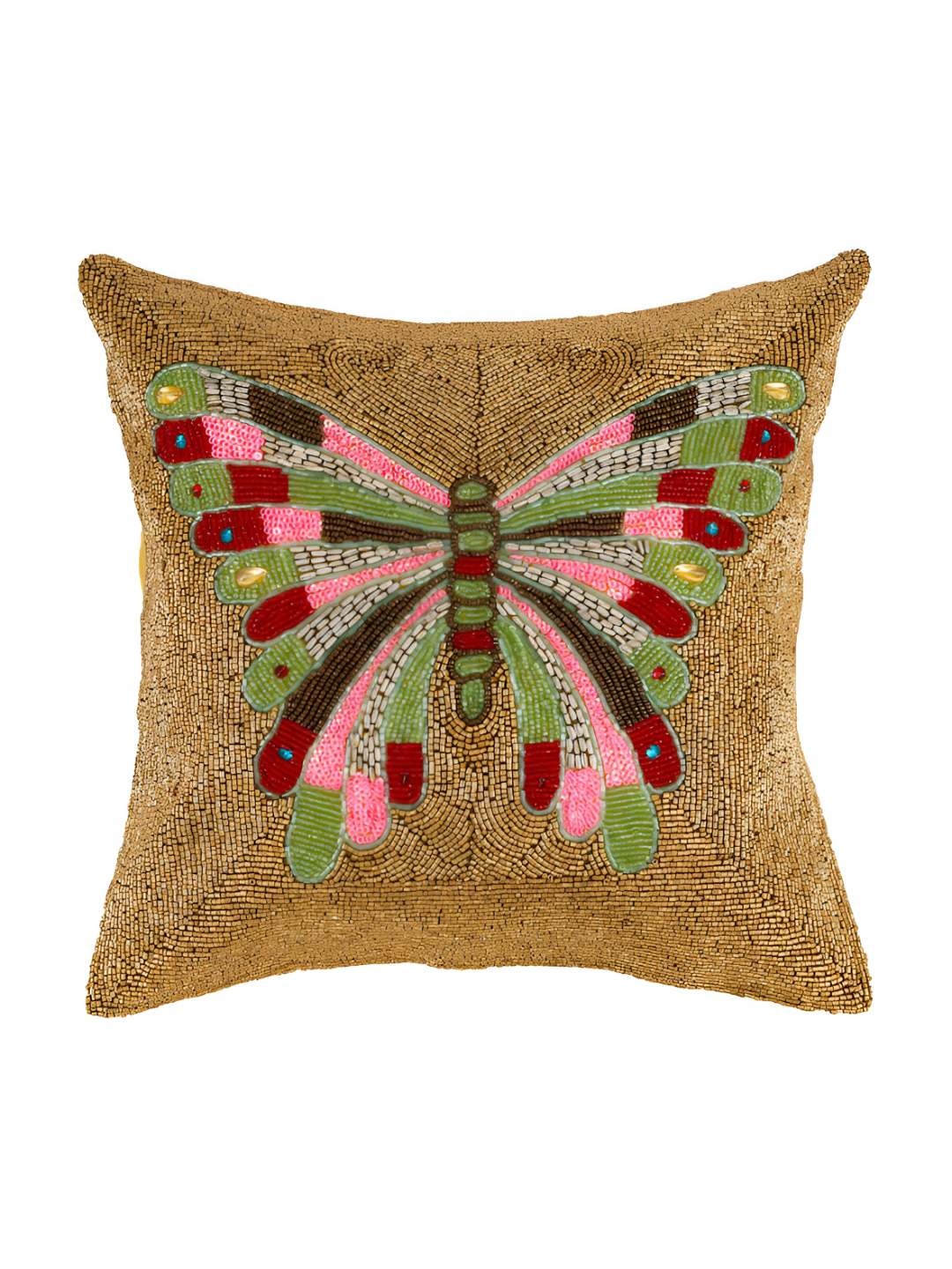 

PURINA'S Brown & Pink Embellished Square Cushion Cover