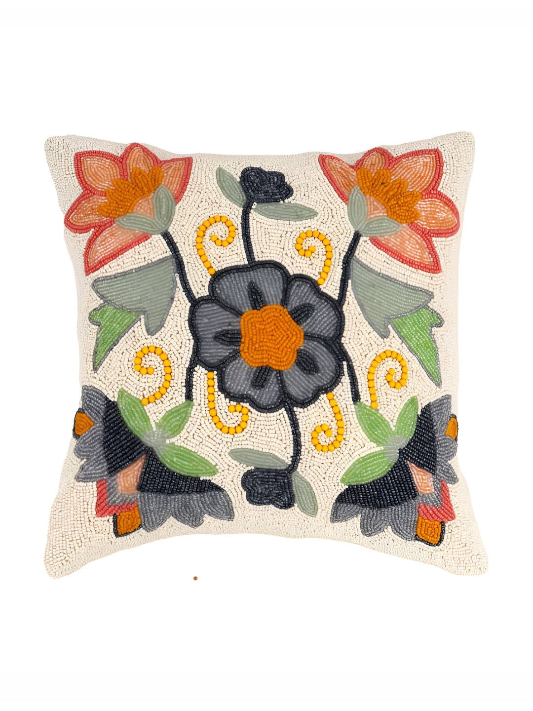 

PURINA'S White & Orange Floral Square Cushion Cover