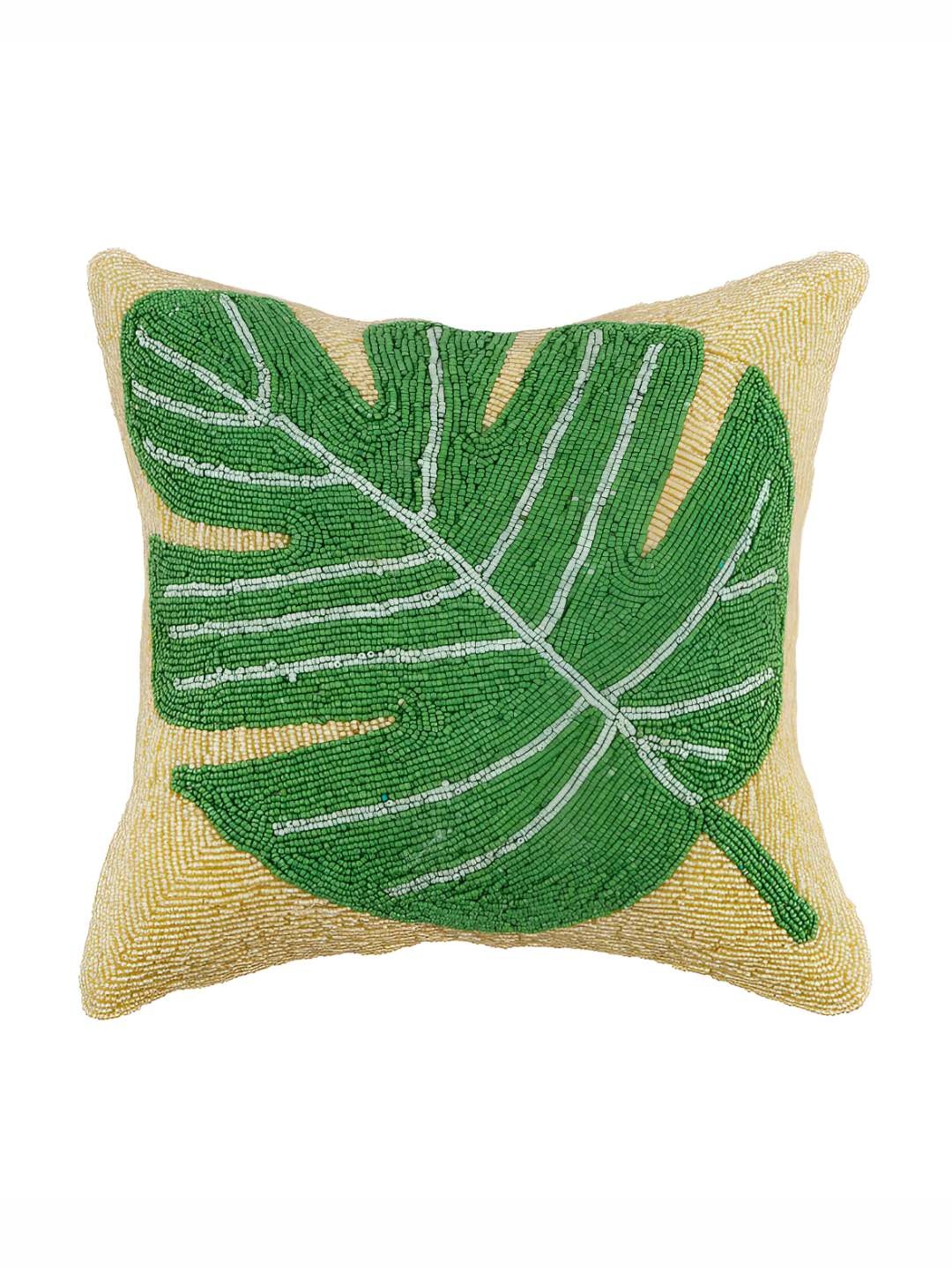

PURINA'S Beige & Green Ethnic Motifs Square Cushion Covers