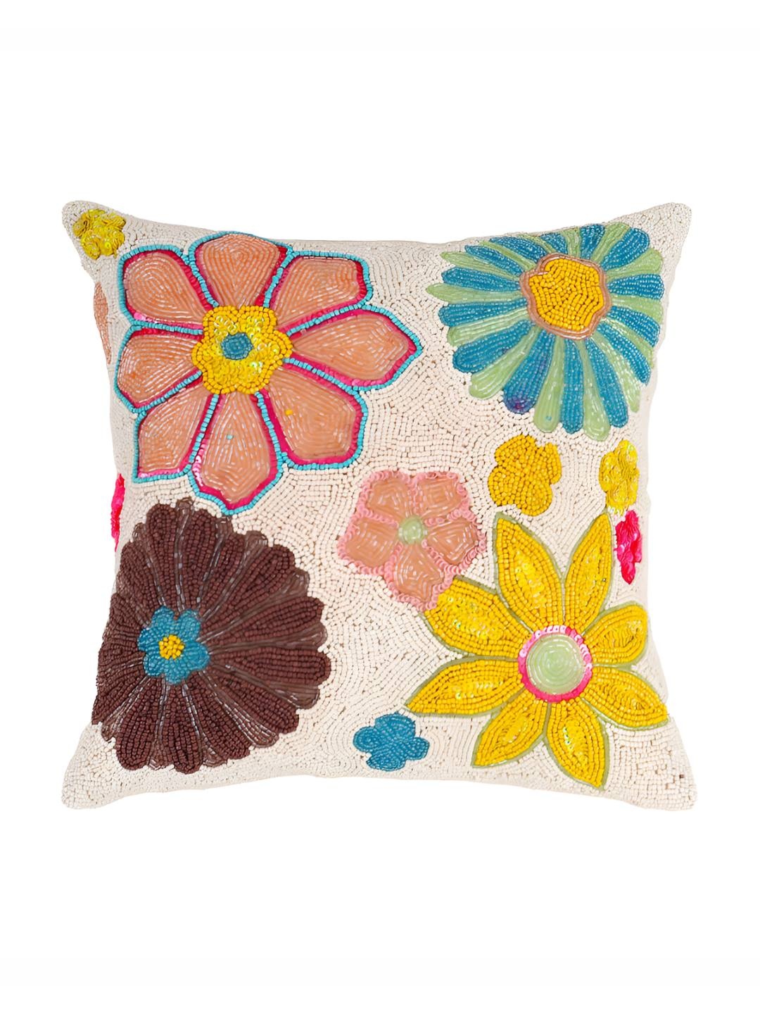 

PURINA'S White & Blue Floral Square Cushion Cover