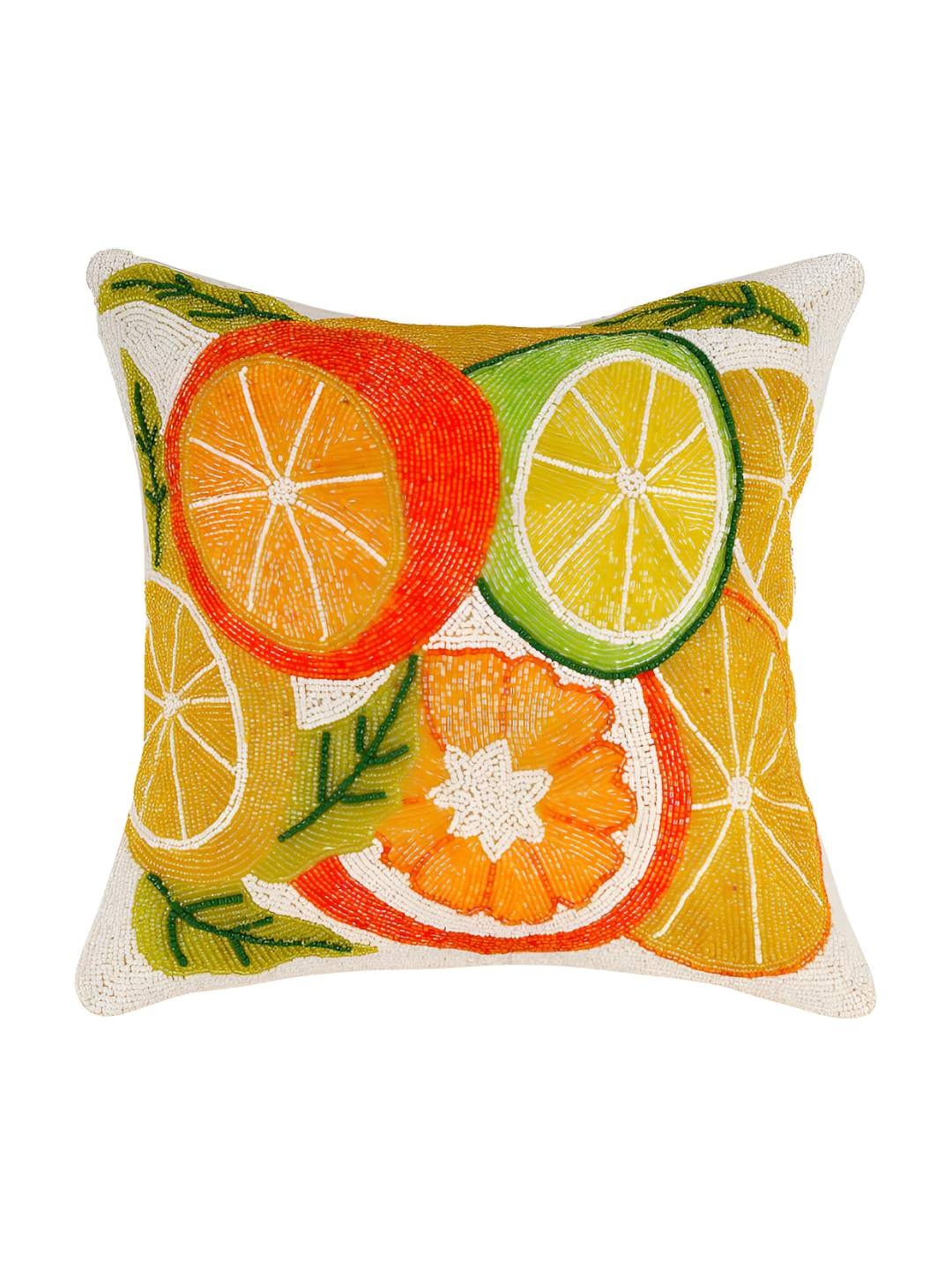 

PURINA'S White & Orange Ethnic Motifs Square Cushion Covers