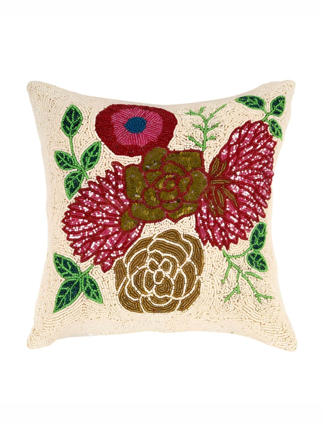 

PURINA'S White & Red Ethnic Motifs Square Cushion Cover