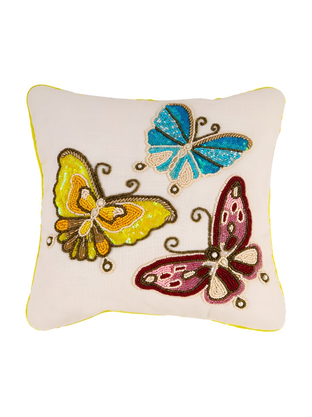 

PURINA'S White & Yellow Ethnic Motifs Square Cushion Cover