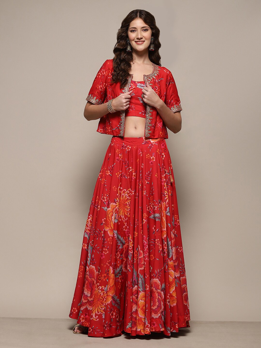 

Biba Printed Ready to Wear Lehenga With Blouse & Koti, Red