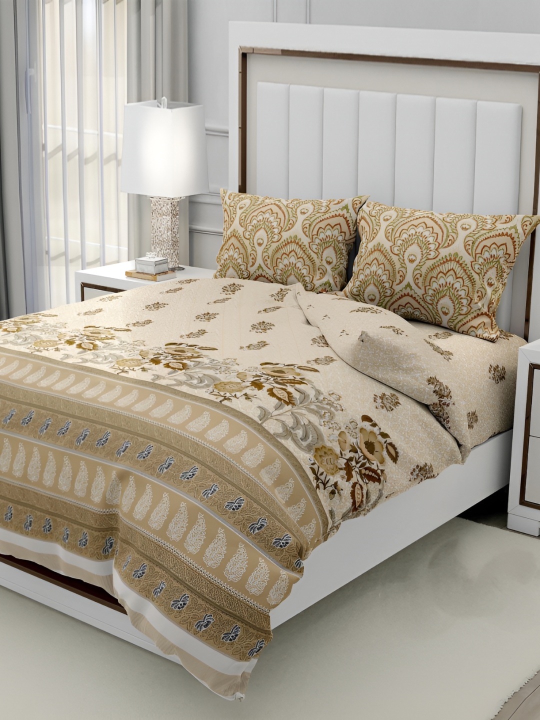 

Signature Brown & Grey Floral 160 TC King Bedsheet with 2 Pillow Covers