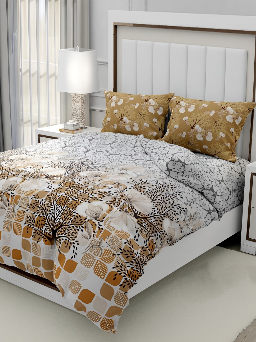 

Signature Grey & Yellow Floral 160 TC King Bedsheet with 2 Pillow Covers