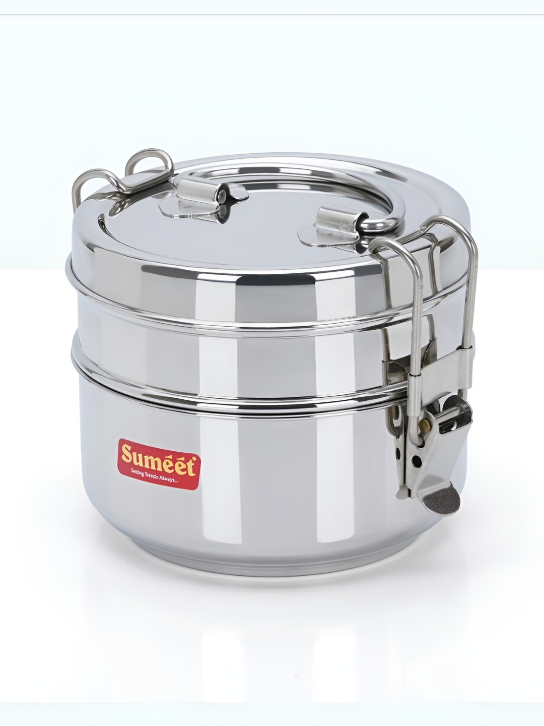 

Sumeet Stainless Steel 2 Compartment Lunch Box With Lid & Handle-1 Ltr