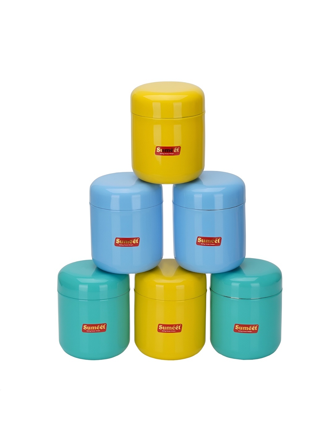 

Sumeet 6-Pcs Blue & Yellow Stainless Steel Small Storage Containers -750 ml Each