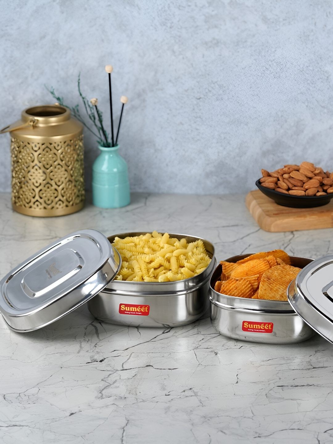 

Sumeet 2-Pcs Stainless Steel Square Storage containers