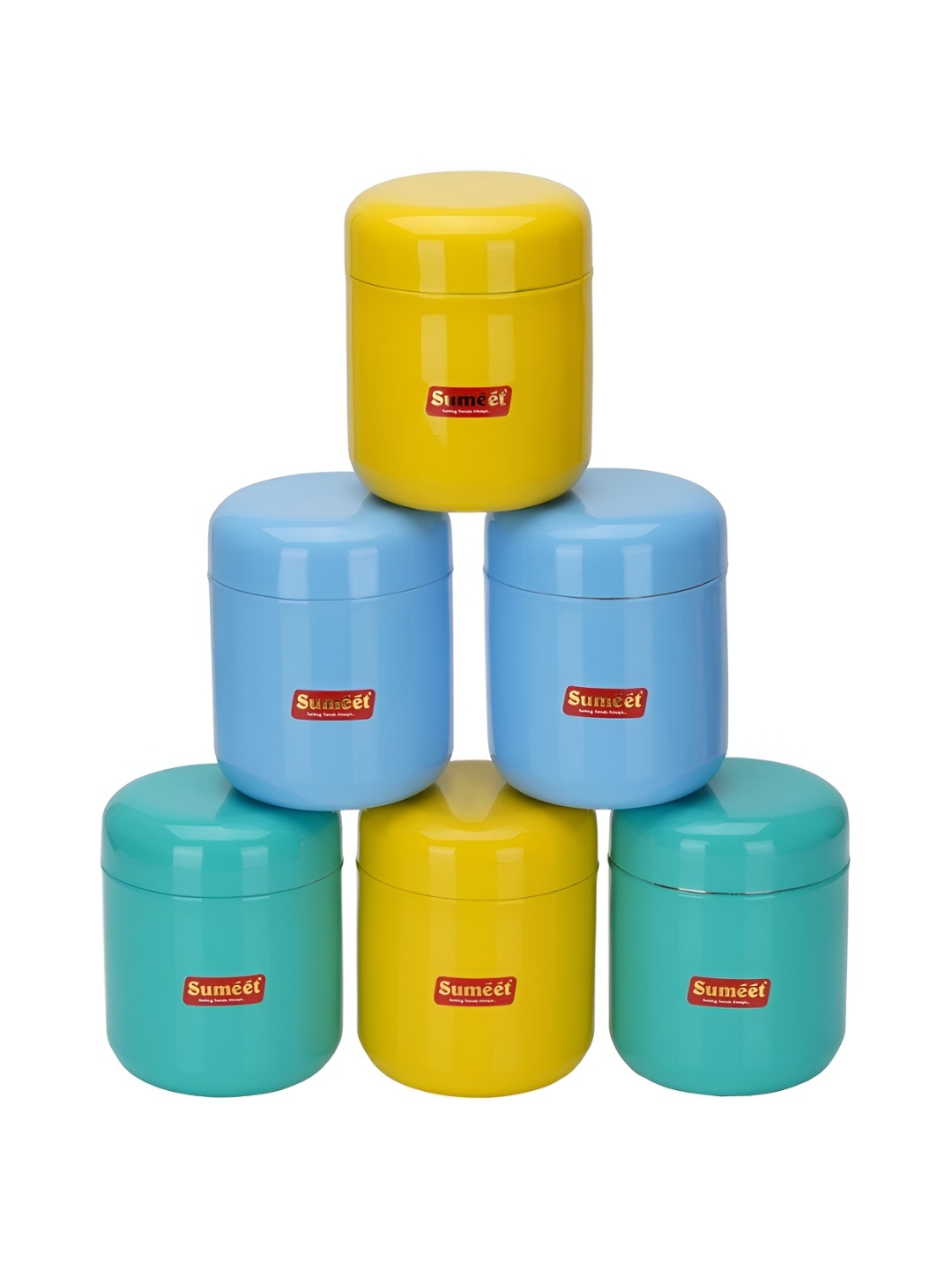 

Sumeet 6-Pcs Blue & Yellow Stainless Steel Small Storage Containers -350 ml Each