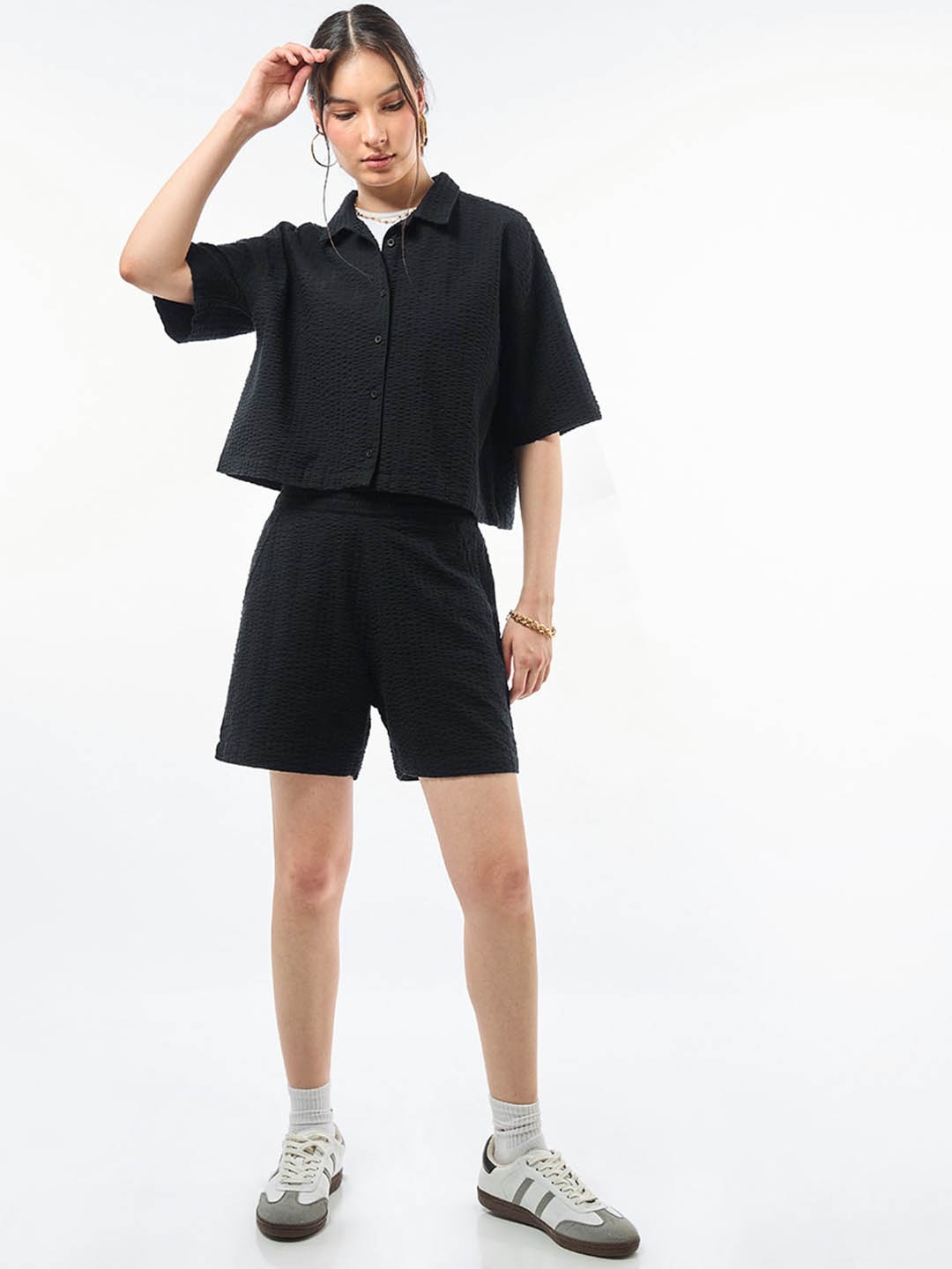 

Bewakoof Pure Cotton Shirt & Shorts Set, Black