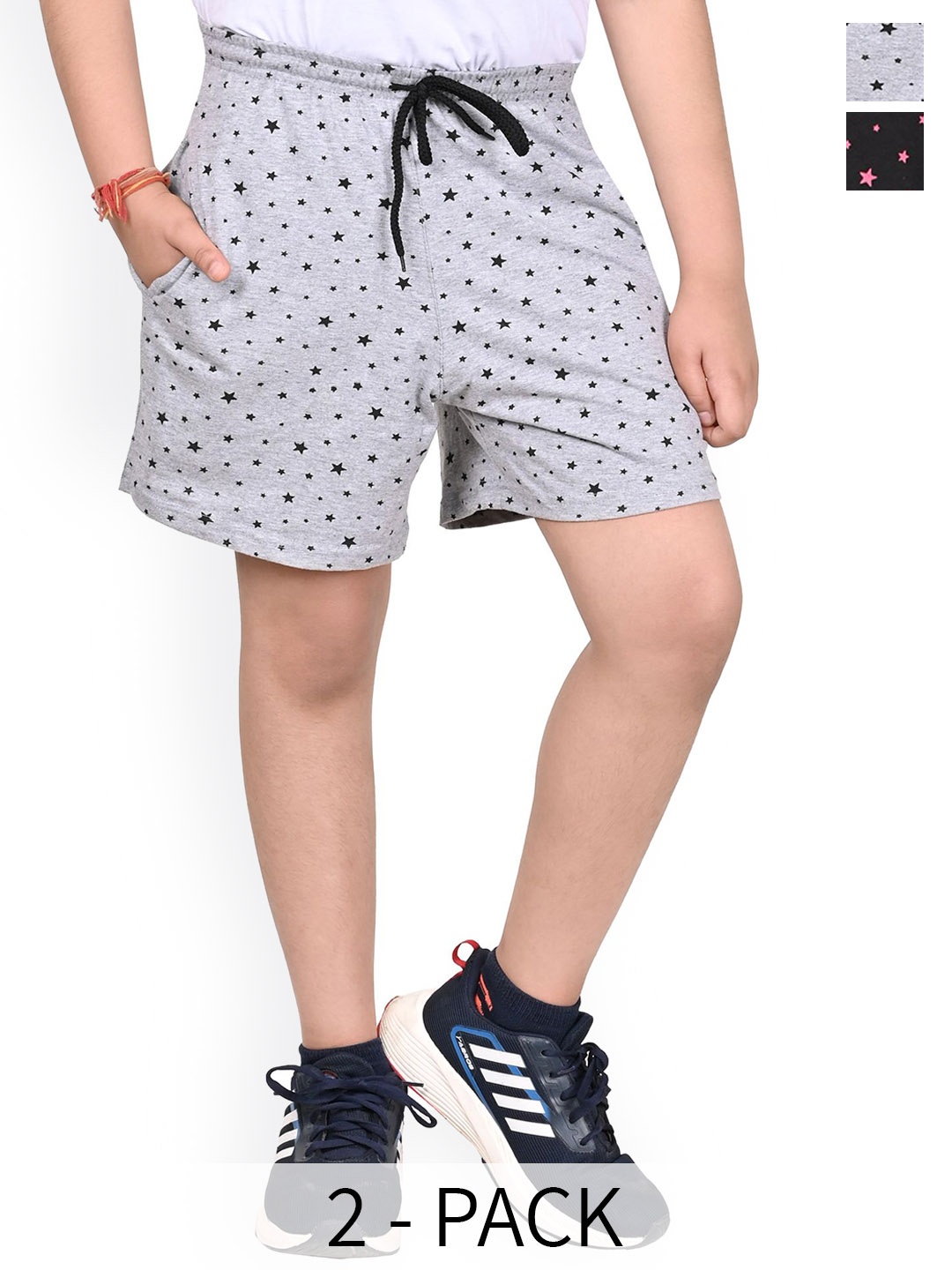 

BAESD Boys Pack Of 2 Pure Cotton Star Printed High-Rise Shorts, Grey