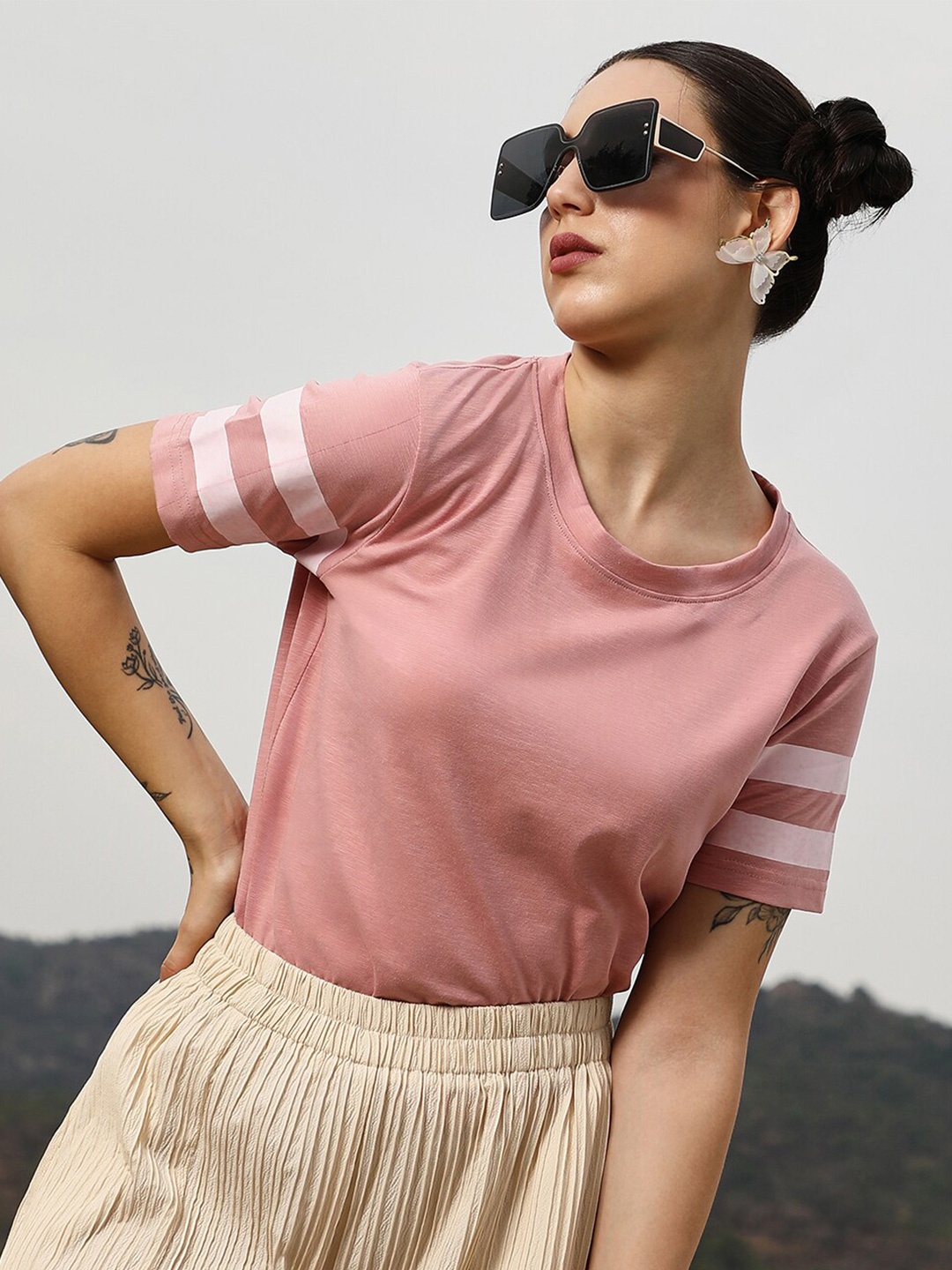 

Campus Sutra Short Sleeves Boxy Top, Pink