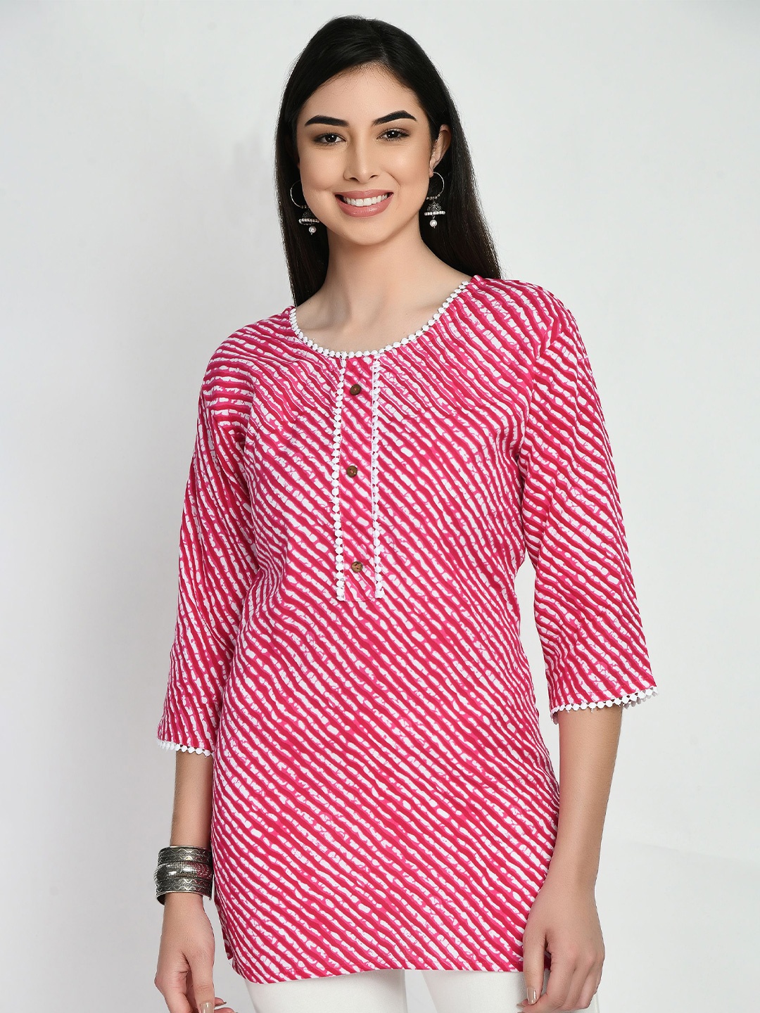 

AnjuShree Choice Striped Lace Tunic, Pink