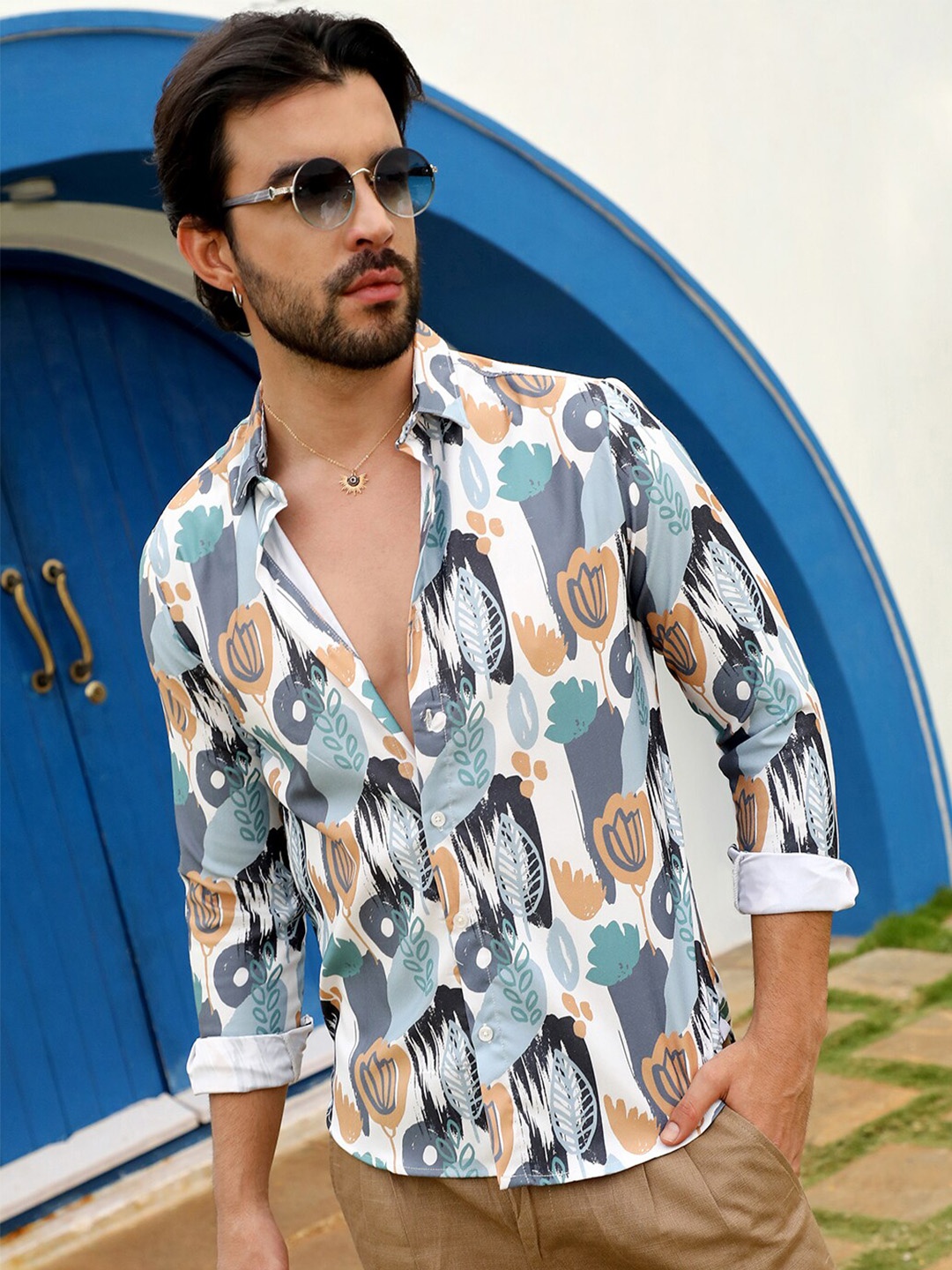 

Campus Sutra Classic Abstract Printed Casual Shirt, White