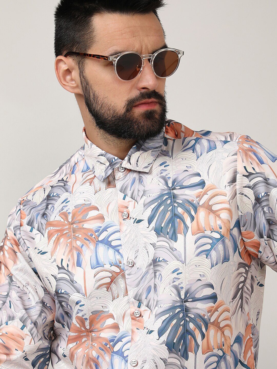 

Campus Sutra Classic Floral Printed Button-Down Collar Casual Shirt, Blue