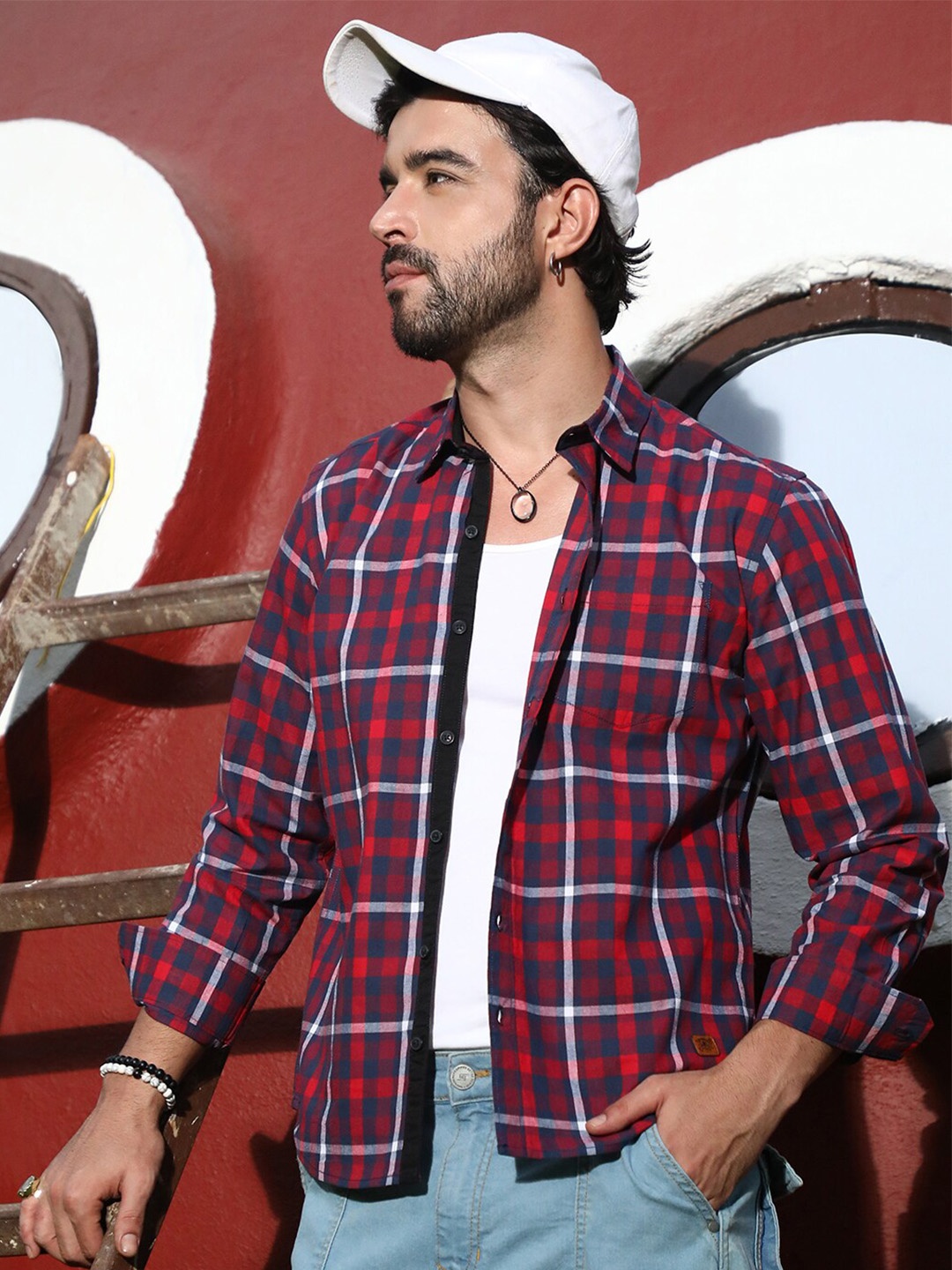 

Campus Sutra Classic Tartan Checks Cotton Casual Shirt, Navy blue
