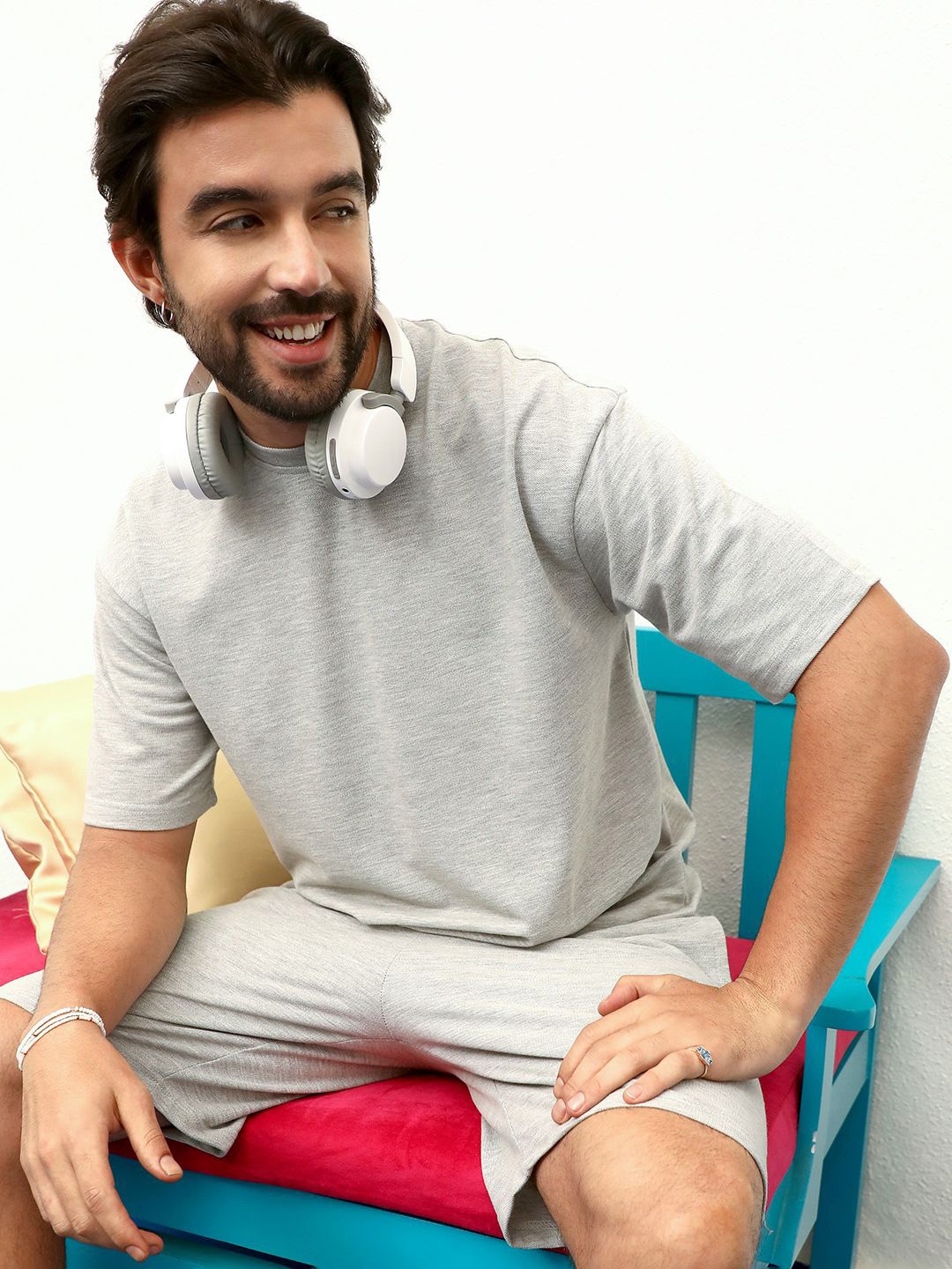 

Campus Sutra Men Solid Cotton T-Shirt & Shorts Co-Ord Set, Grey