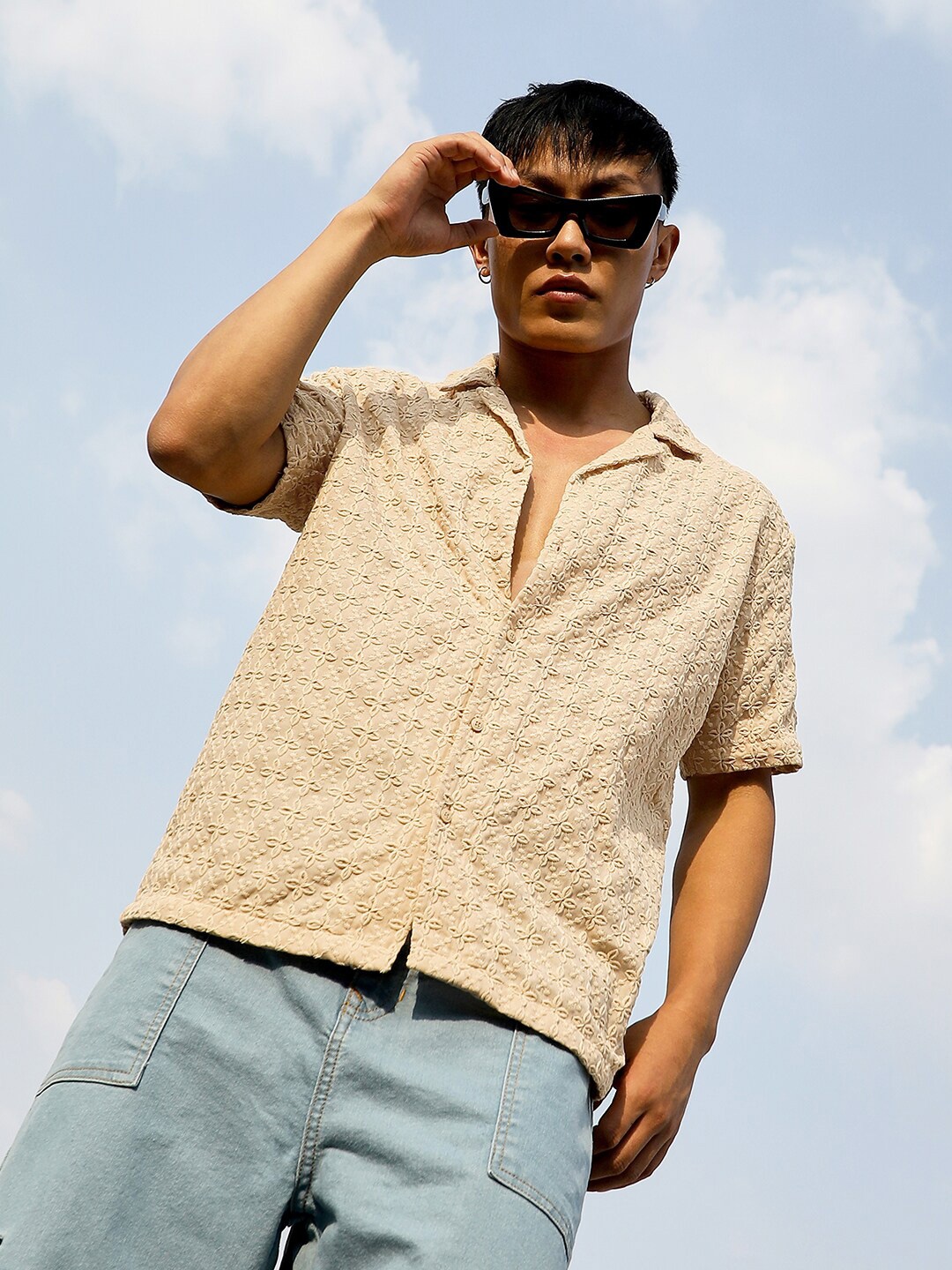 

Campus Sutra Classic Checked Casual Shirt, Beige