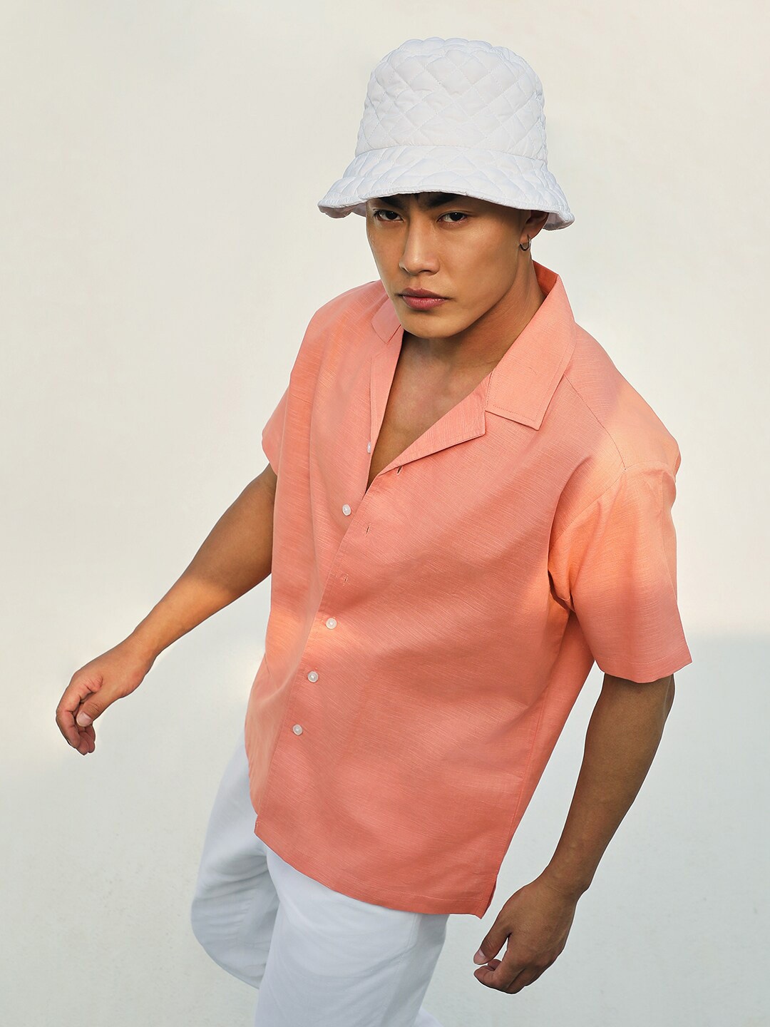 

Campus Sutra Classic Cuban Collar Cotton Casual Shirt, Orange