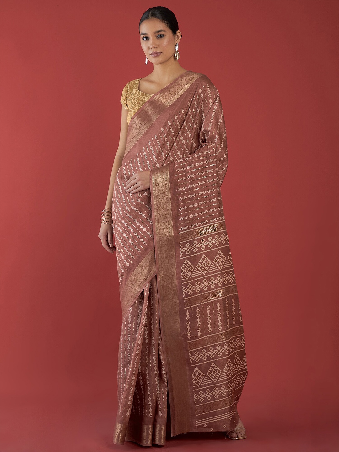 

all about you Zari Silk Cotton Tussar Saree, Rust