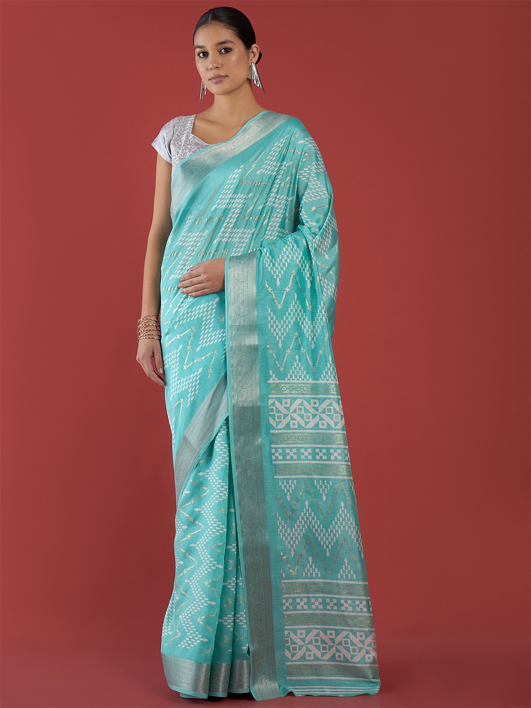 

all about you Zari Silk Cotton Tussar Saree, Sea green
