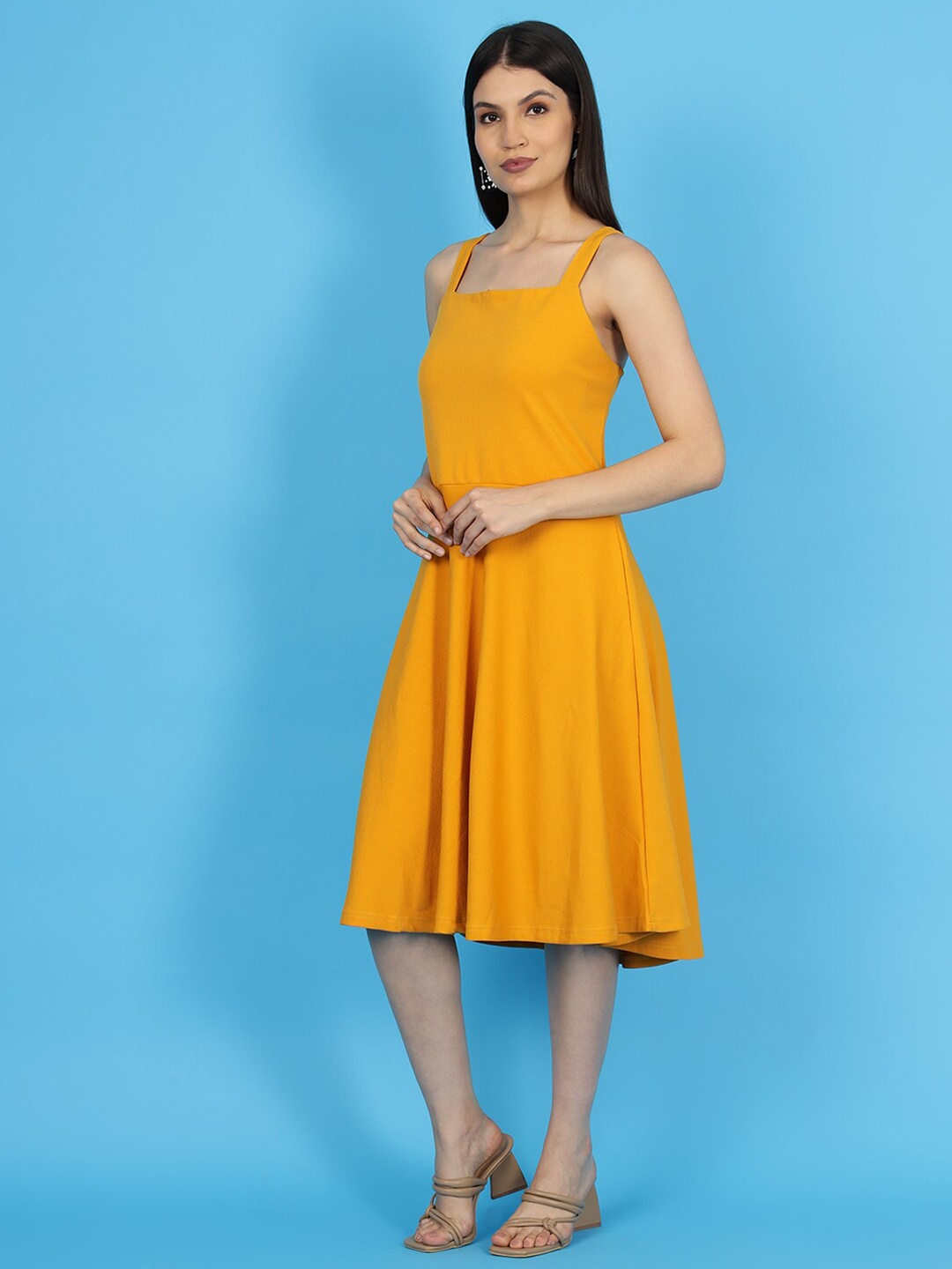 

Wool Trees Shoulder Straps Fit & Flare Dress, Mustard