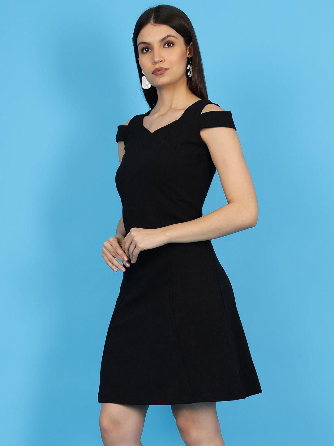 

Wool Trees Sweetheart Neck Cap Sleeves Fit & Flare Dress, Black