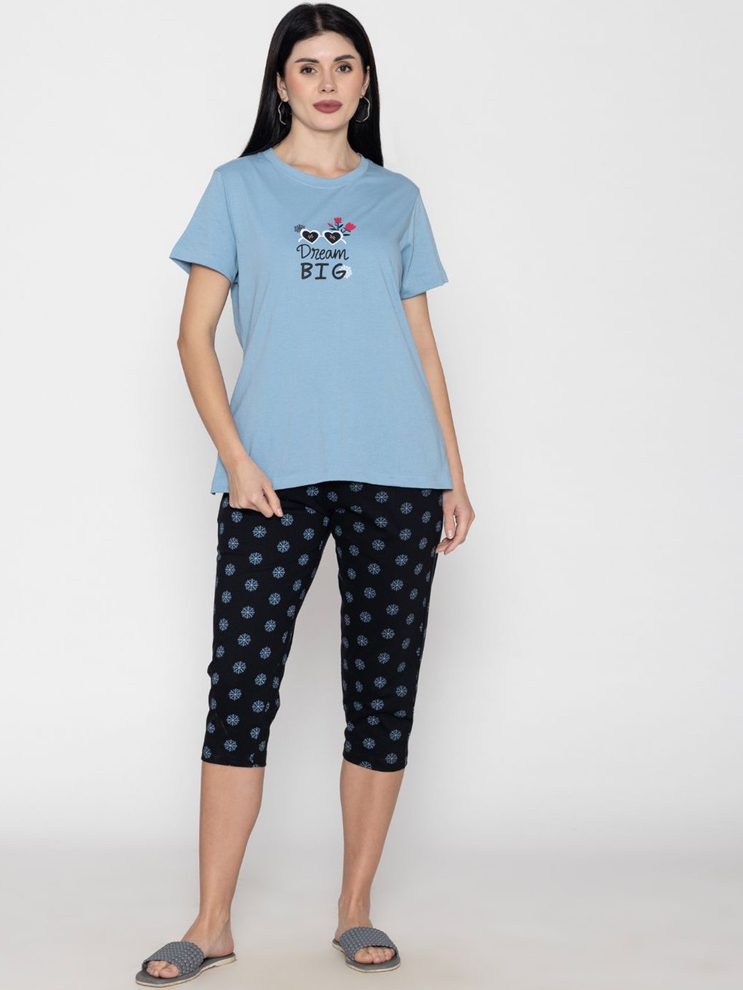 

TITTLI Women Printed Pure Cotton Nightsuit, Blue