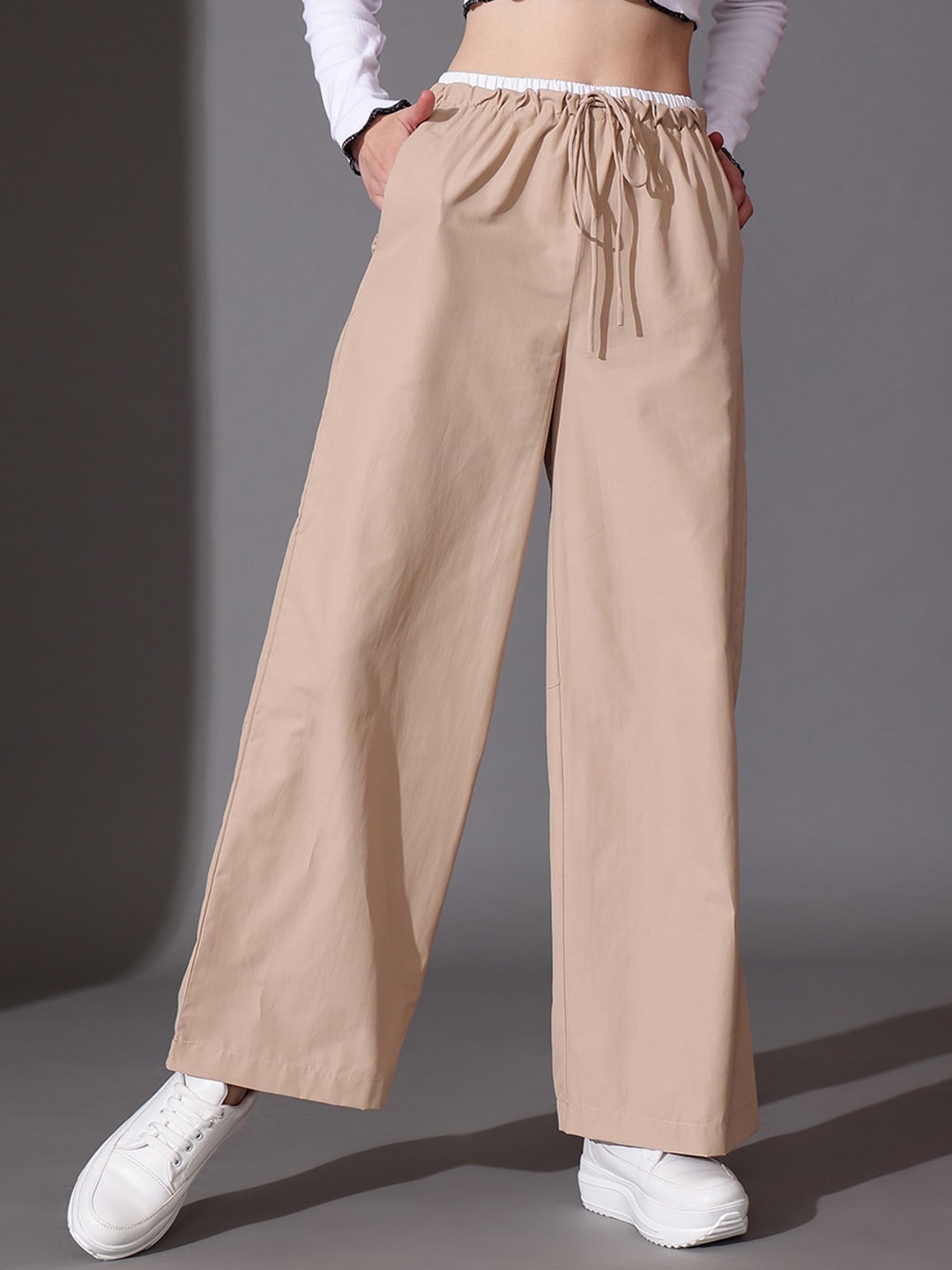 

STREET 9 Women Cotton Straight Fit Trousers, Beige