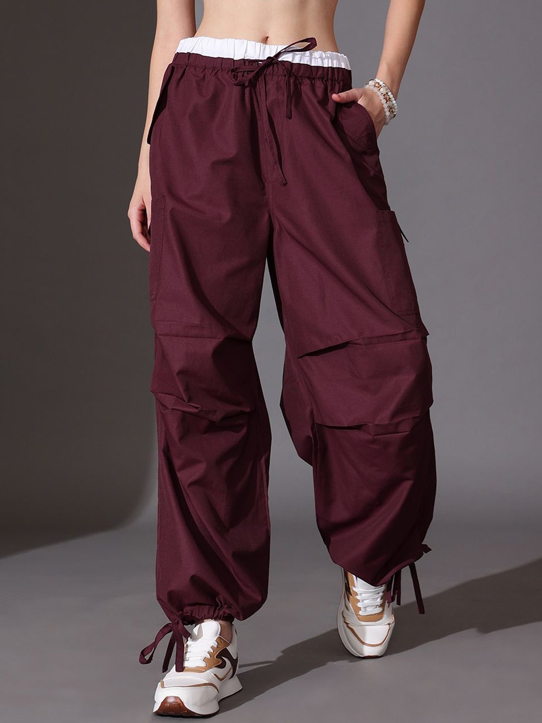 

STREET 9 Women Relaxed Loose Fit Parachute Trouser, Burgundy