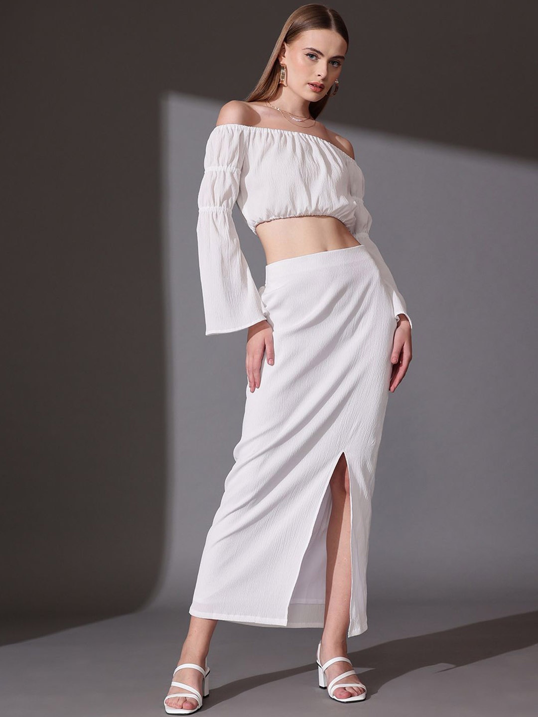 

STREET 9 Solid Off-Shoulder Top & Skirt Set, White