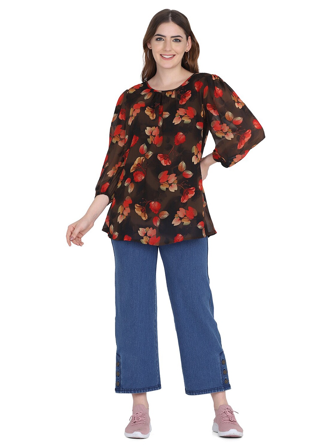 

FUTURO Floral Printed Top, Brown