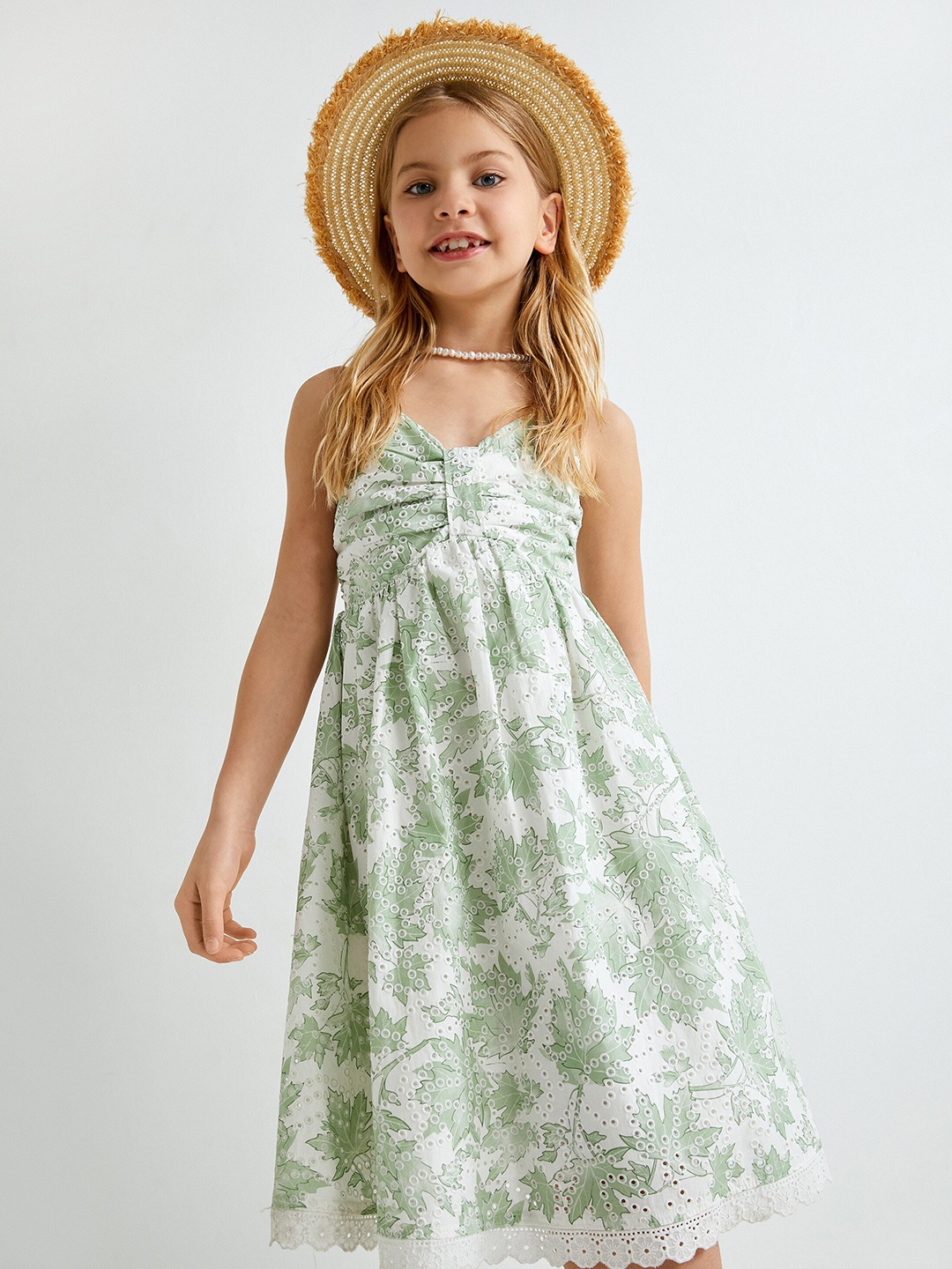 

Koton Girls Floral Printed Cotton Maxi Dress, Green