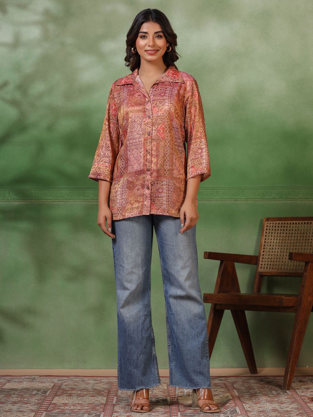 

Sangria Abstract Printed Shirt Style Tunics, Pink