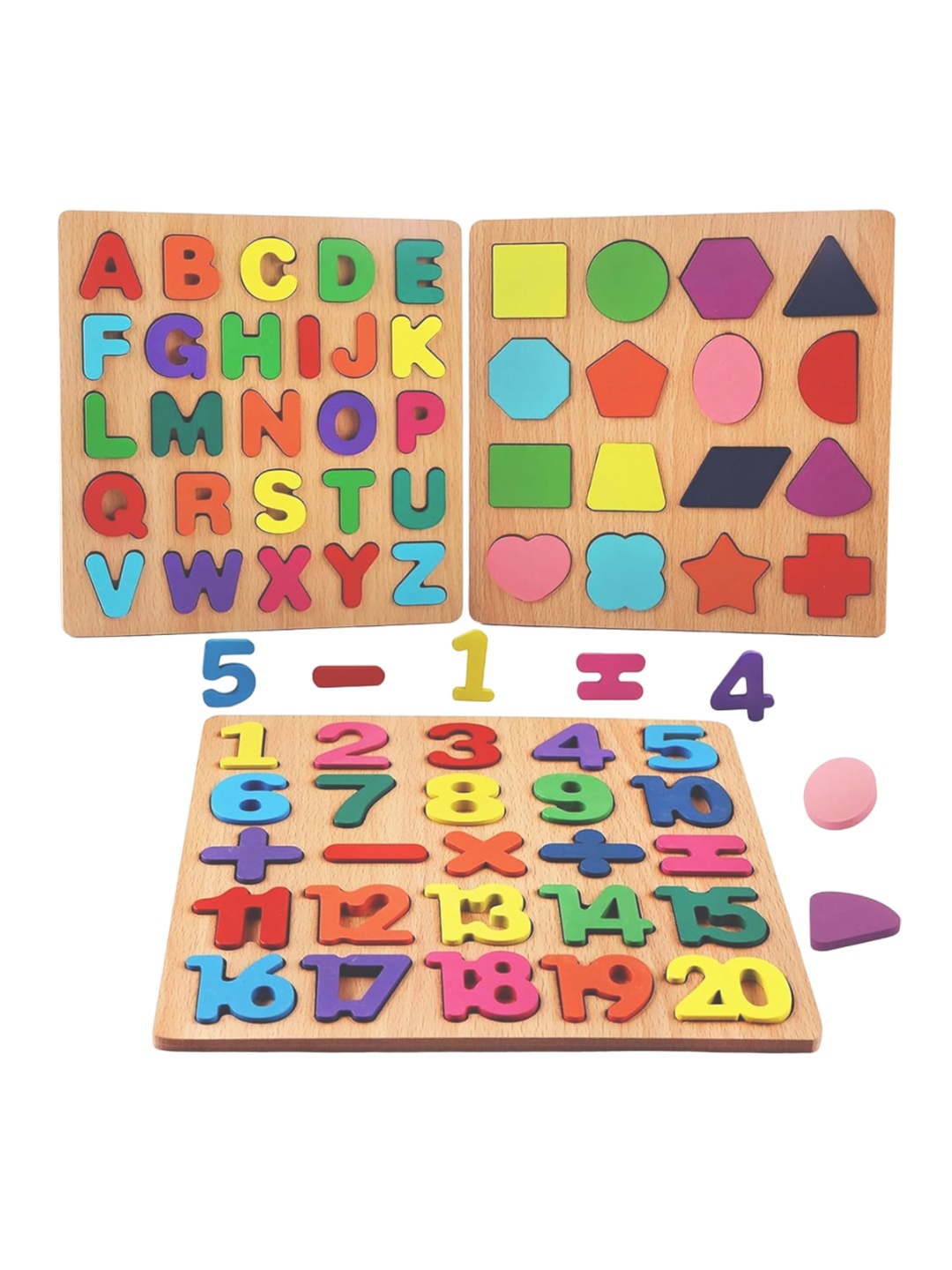 

Kidology Unisex Kids Wooden Alphabet Number Montessori Blocks Shape Toys, Beige