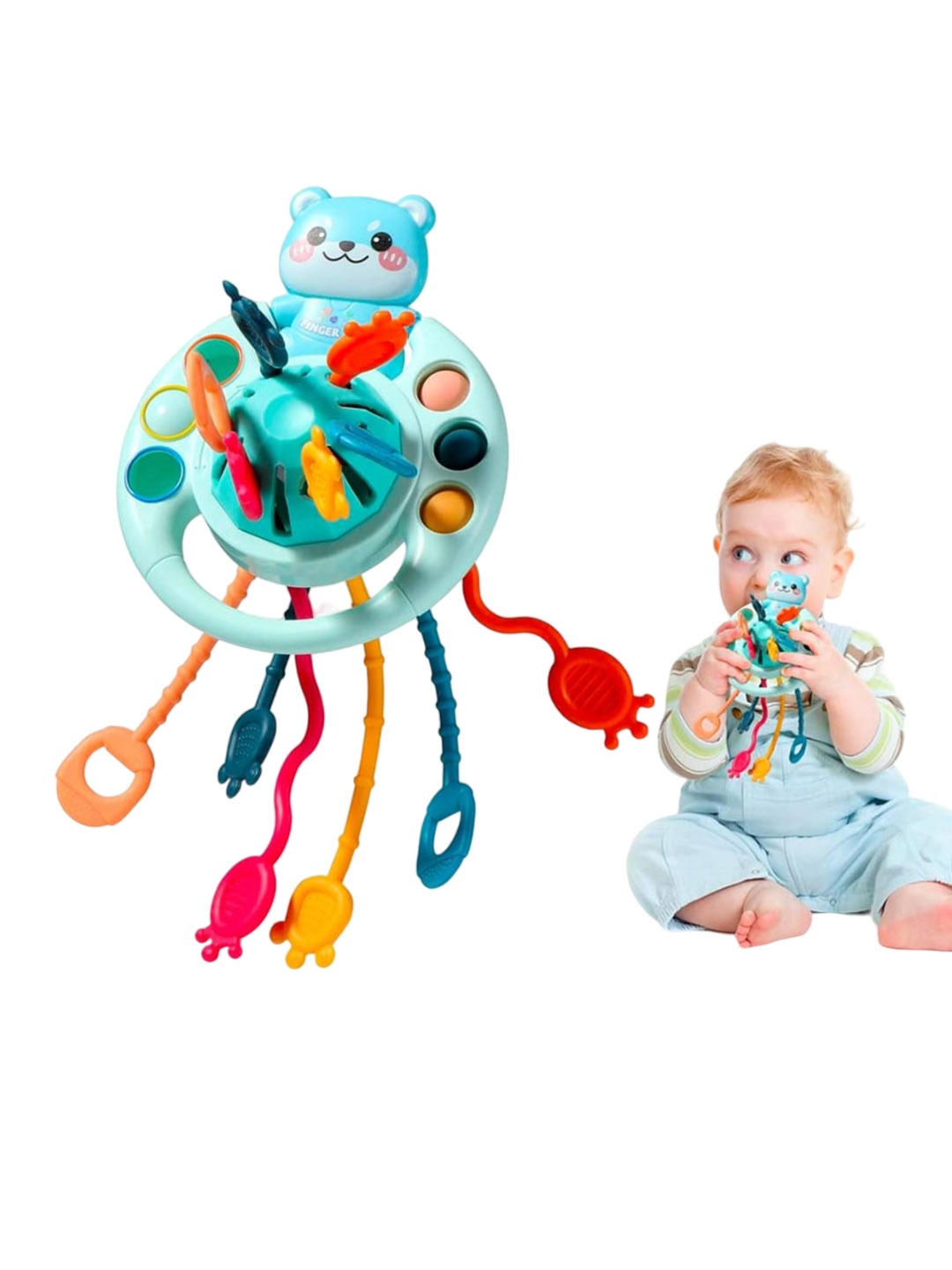 

Kidology Infants Food Grade Silicone Pull String Teething Kitten Toy, Blue