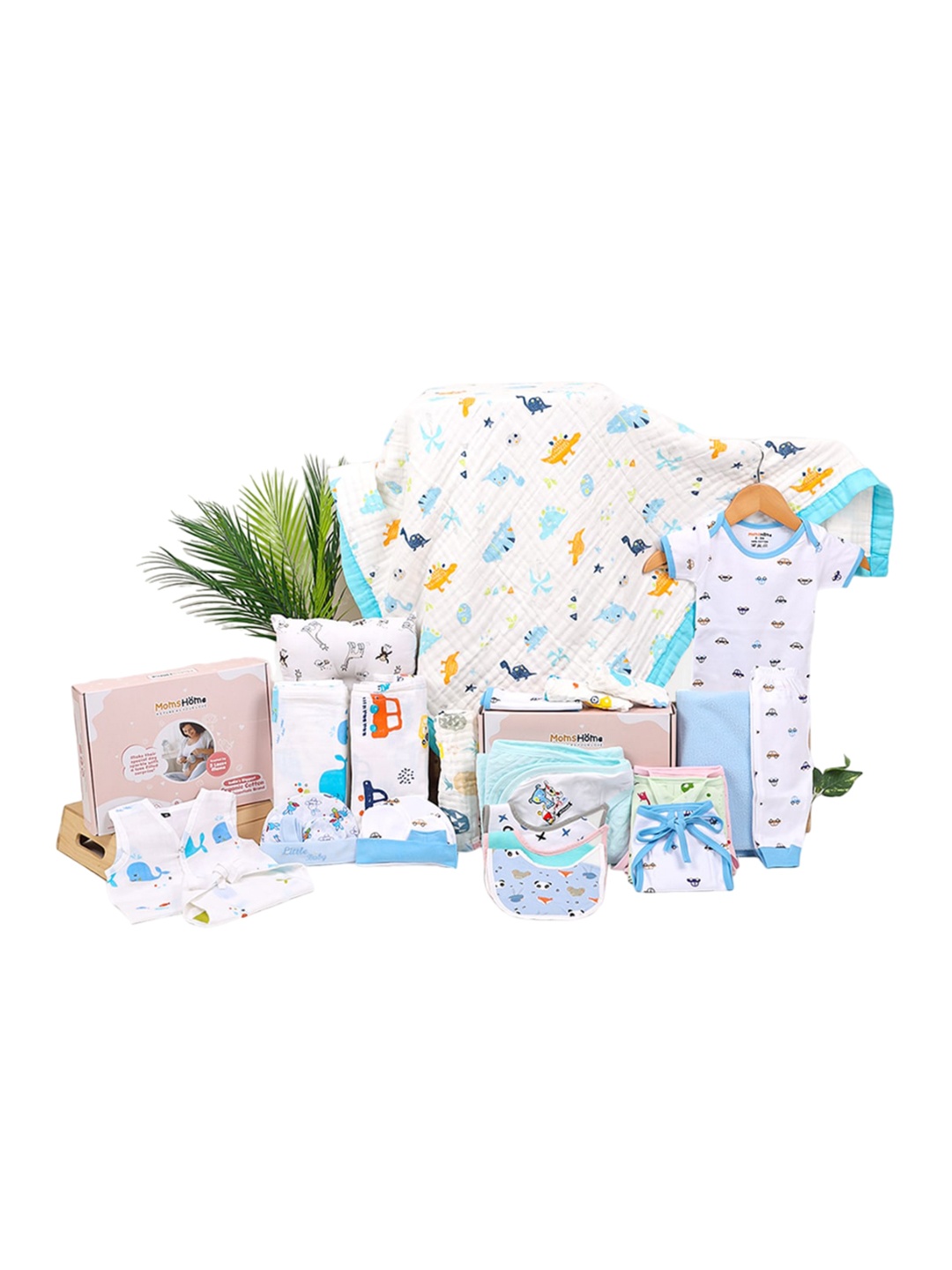 

Moms Home Infants 26-Pcs Pure Cotton Baby Apparel Gift Set, Blue