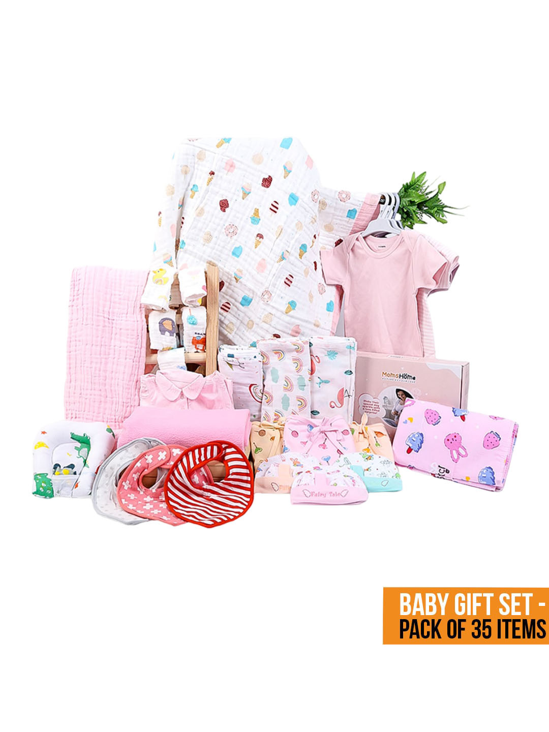 

Moms Home Infants 35-Pcs Pure Cotton Baby Apparel Gift Set, Pink