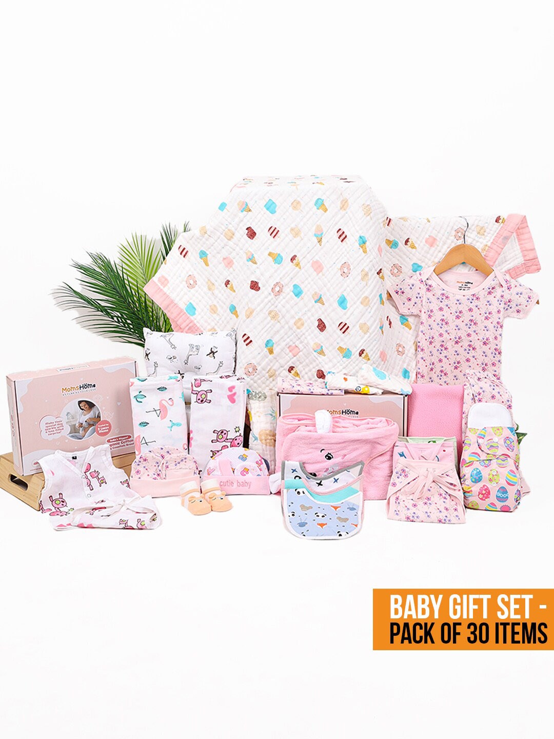 

Moms Home Infants 30-Pcs Printed Organic Cotton Baby Apparel Gift Set, Pink