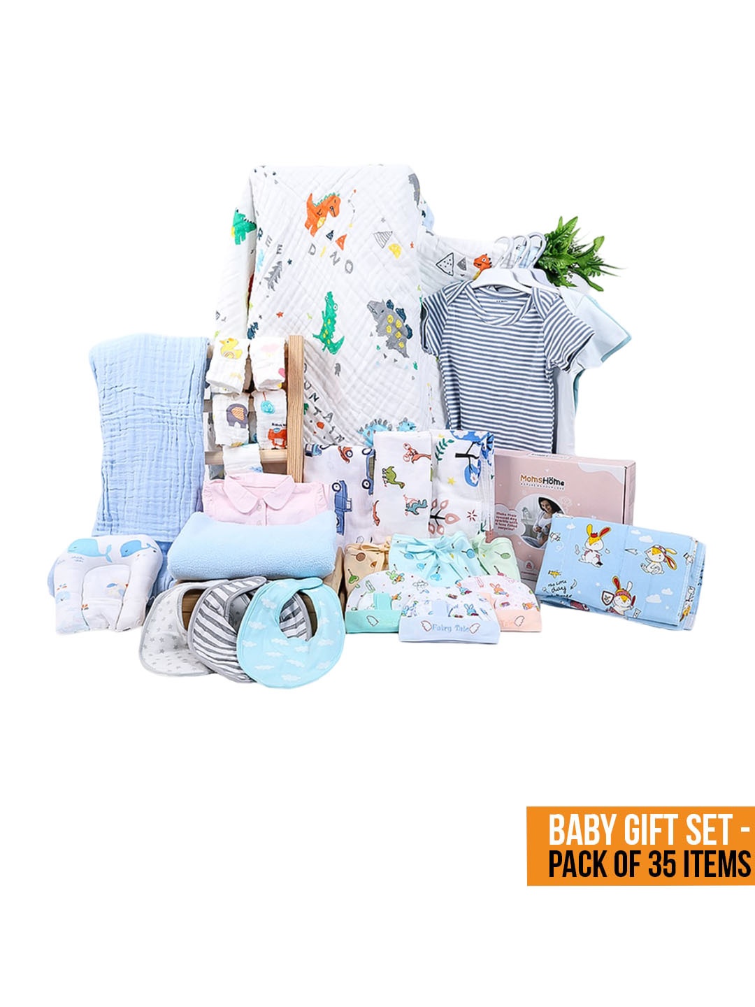 

Moms Home Infants 35-Pcs Pure Cotton Baby Apparel Gift Set, Blue
